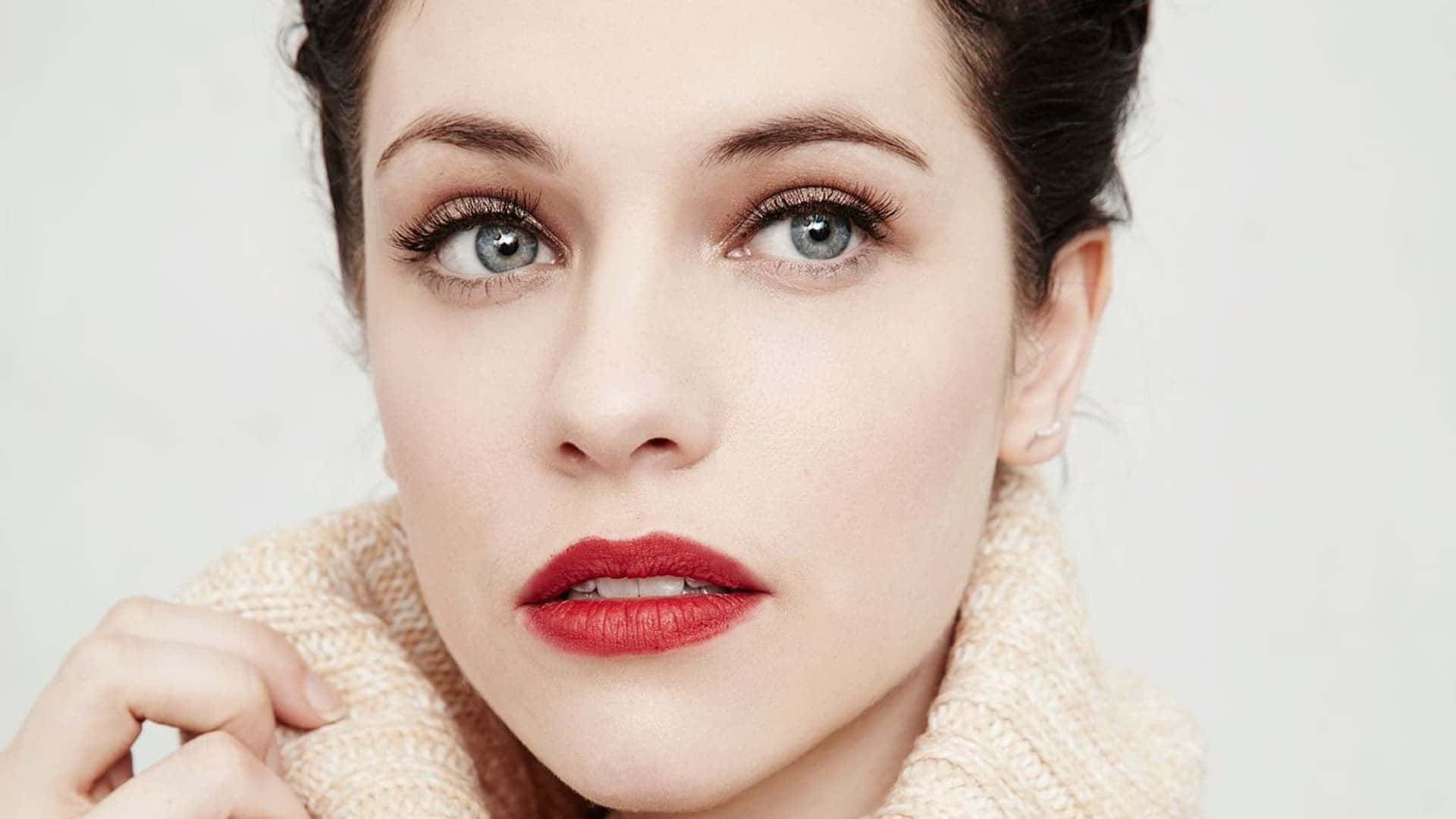 Jessica De Gouw, blue eyes, bold red lips, Full HD Desktop Wallpaper