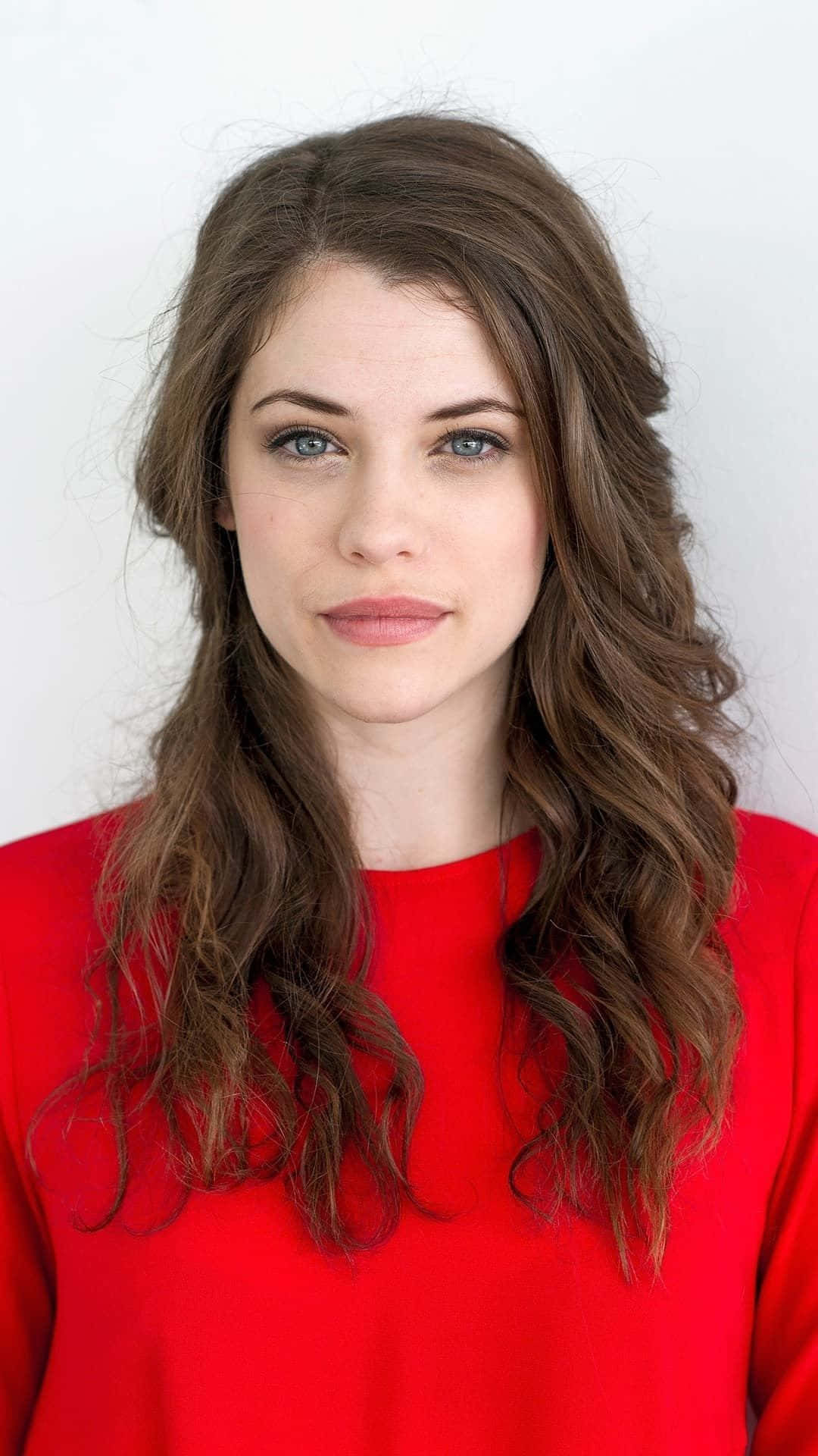 Jessica De Gouw, red top, wavy brown hair, Full HD Phone Wallpaper