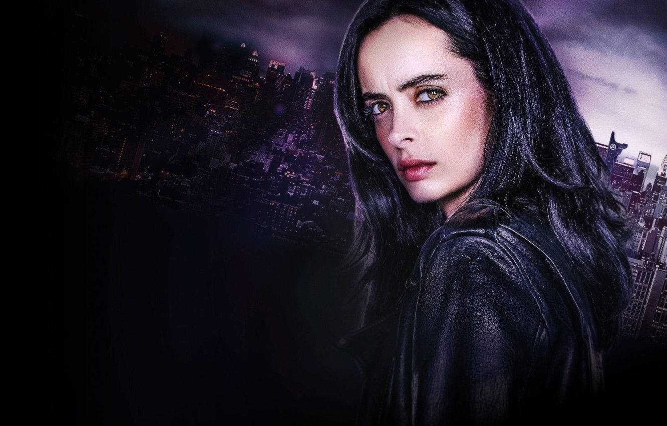 Jessica Jones, black leather jacket, dark city skyline, HD Desktop Wallpaper