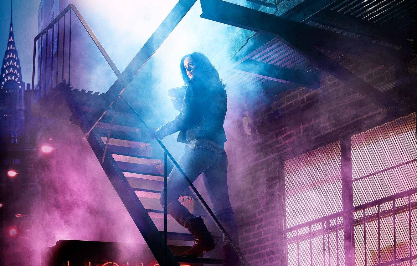 Jessica Jones, smoky stairs, metal fire escape, HD Desktop Wallpaper