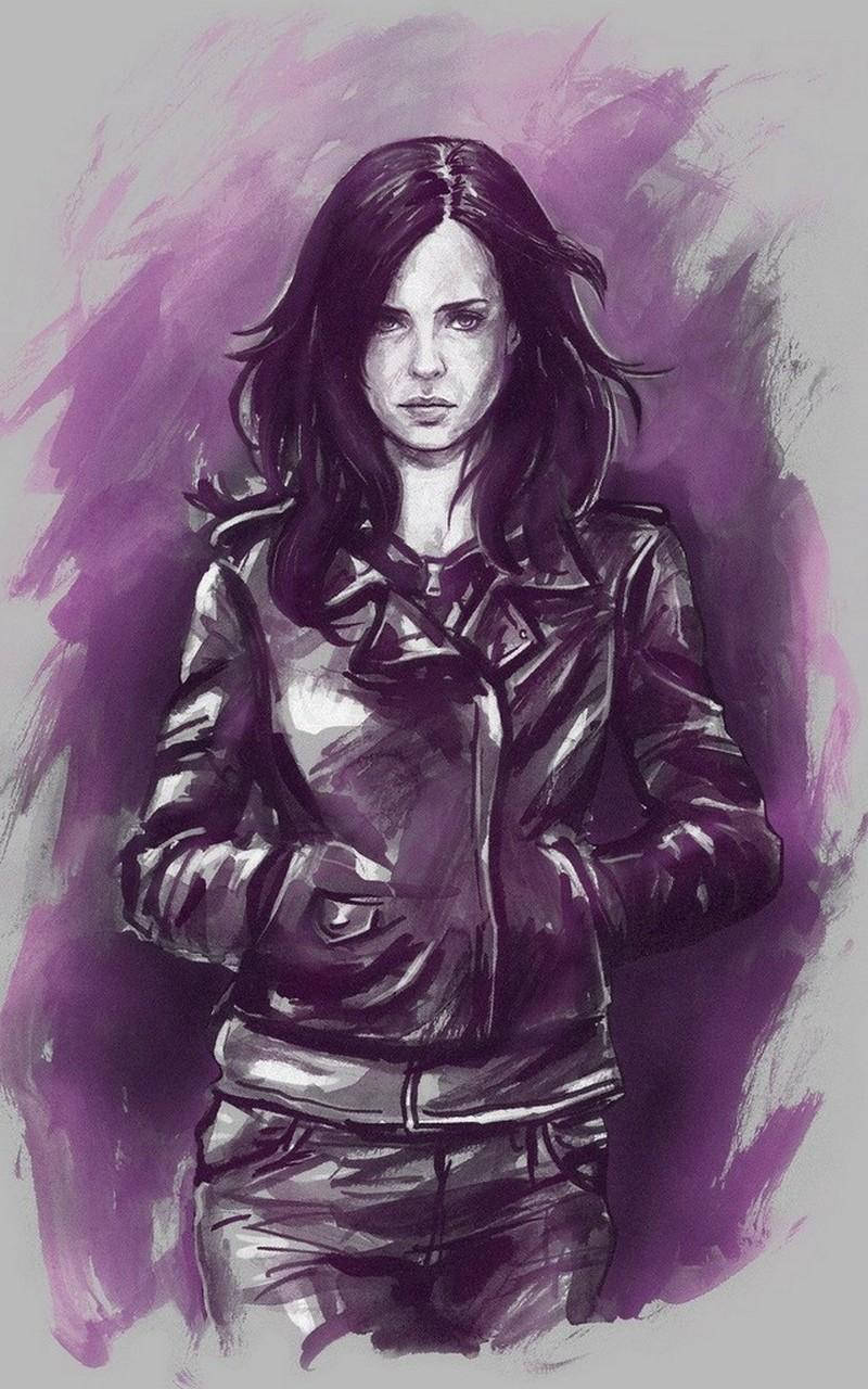 Jessica Jones, leather jacket, vibrant purple watercolor background, HD Phone Wallpaper