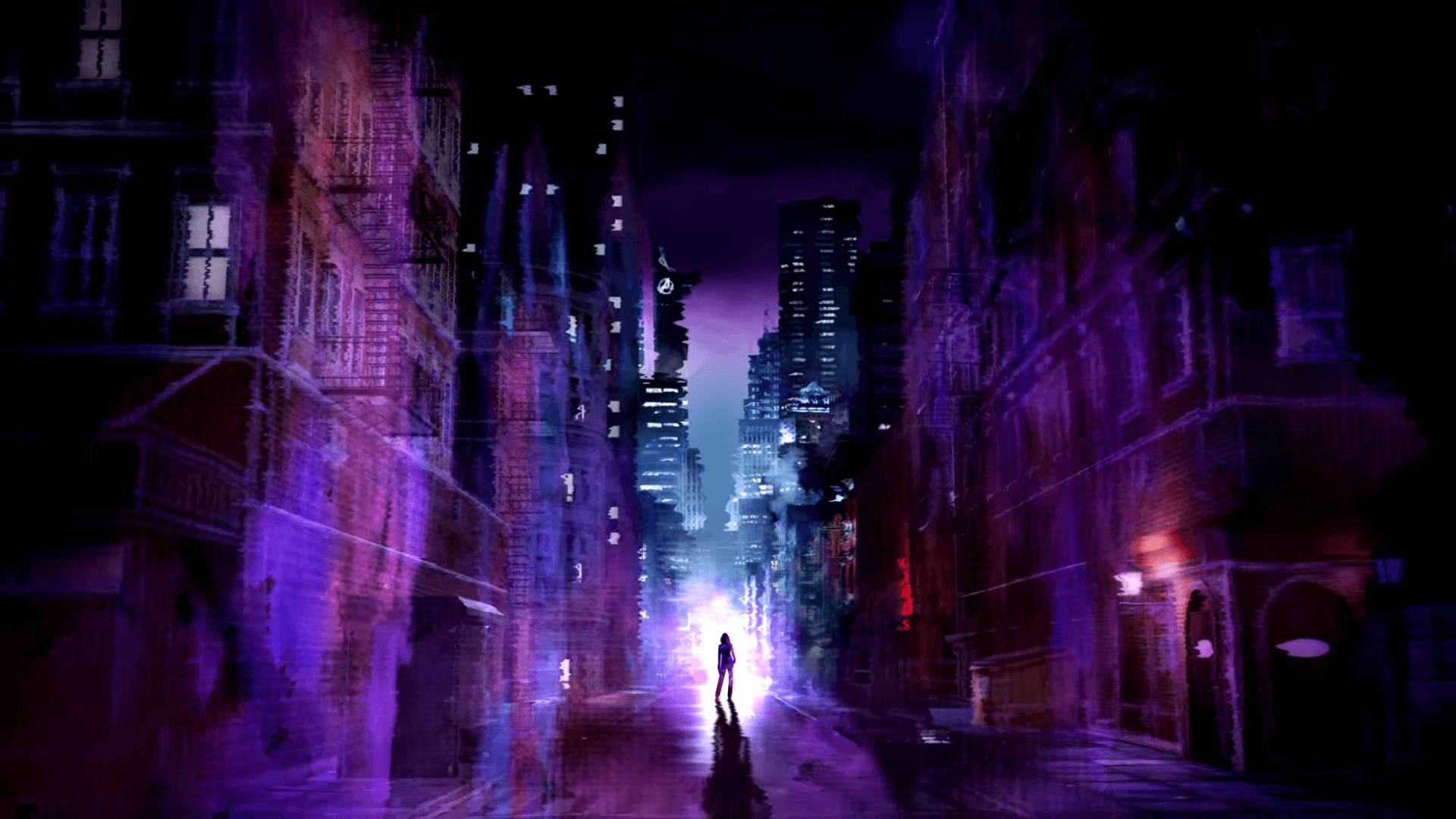 Jessica Jones, neon-drenched, rain-soaked city alley, Full HD Desktop Wallpaper
