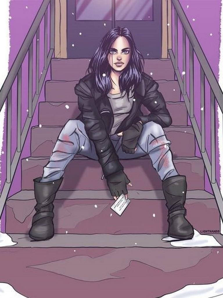 Jessica Jones, purple stairs, snow, SD Phone Wallpaper