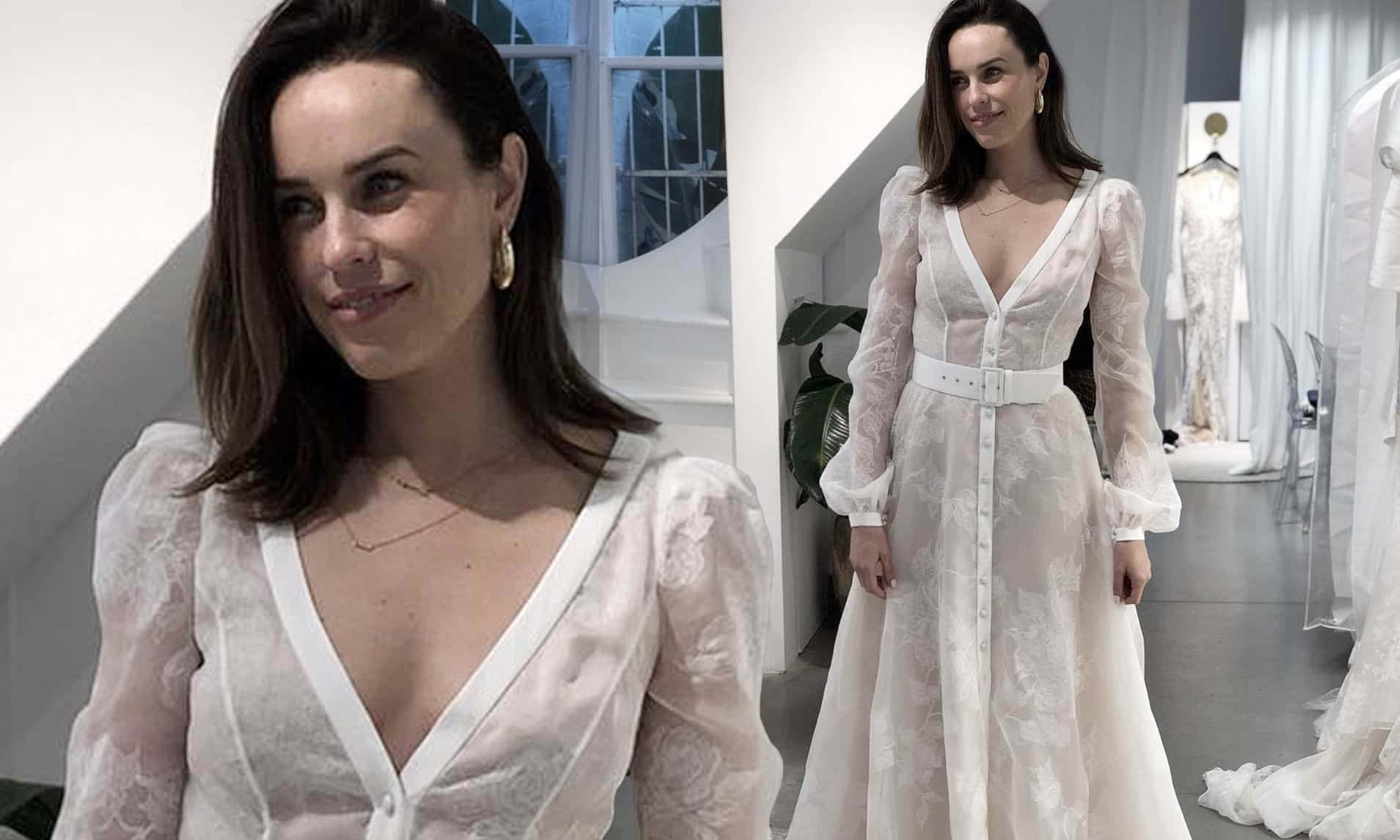 Jessica Mcnamee, white lace wedding dress, puffy sleeves, HD Desktop Wallpaper