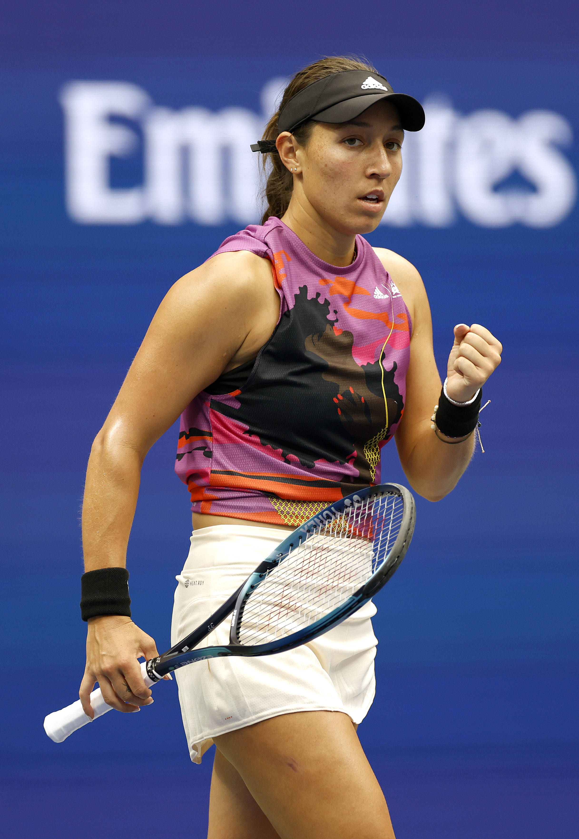 Jessica Pegula, vibrant purple and orange top, racket, 2K Phone Wallpaper