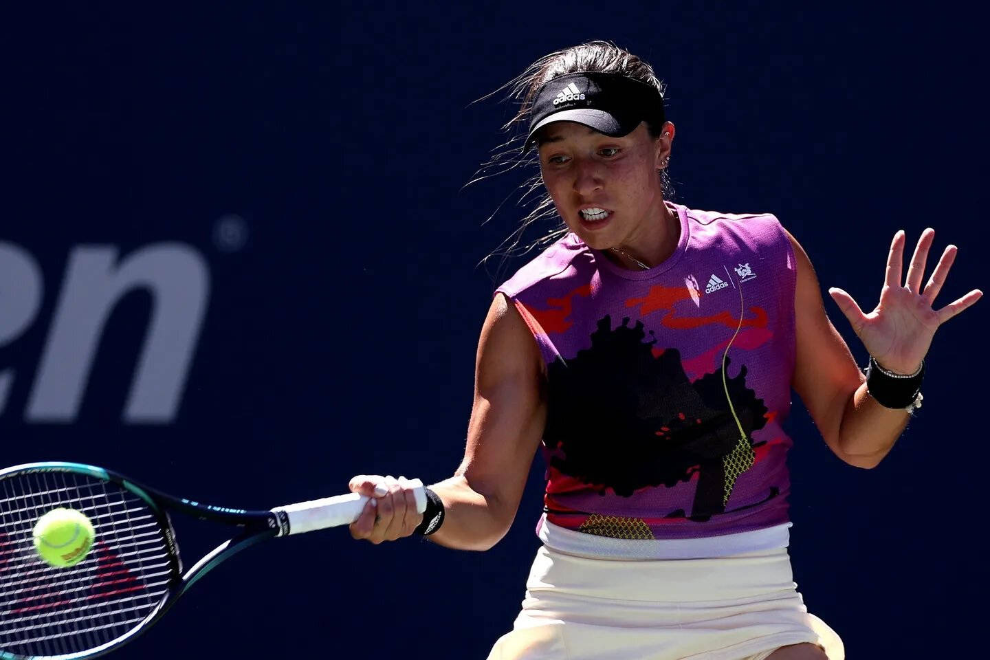 Jessica Pegula, purple top, bright yellow tennis ball, HD Desktop Wallpaper