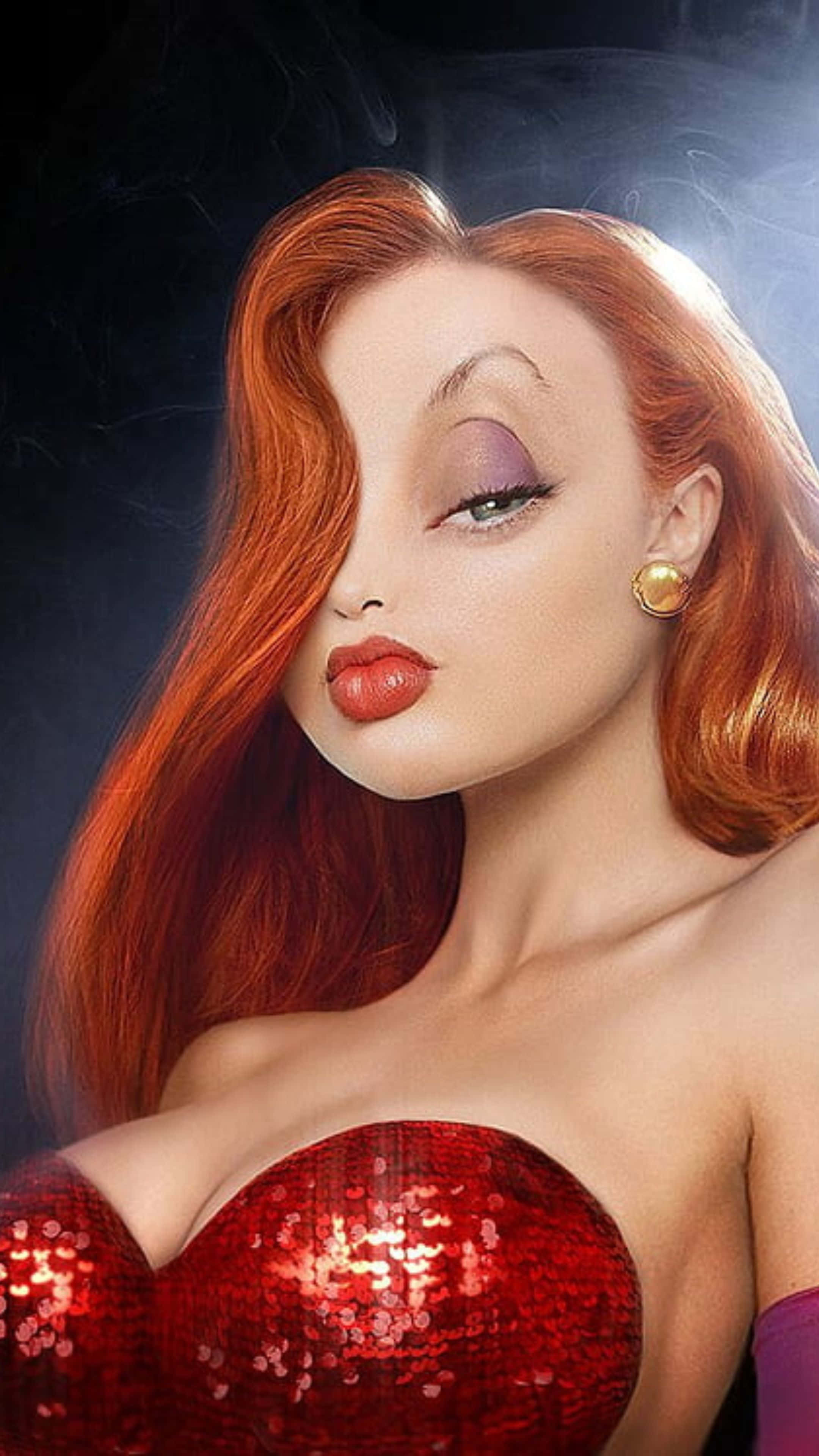 Jessica Rabbit, fiery red hair, bold red lips, 4K Phone Wallpaper