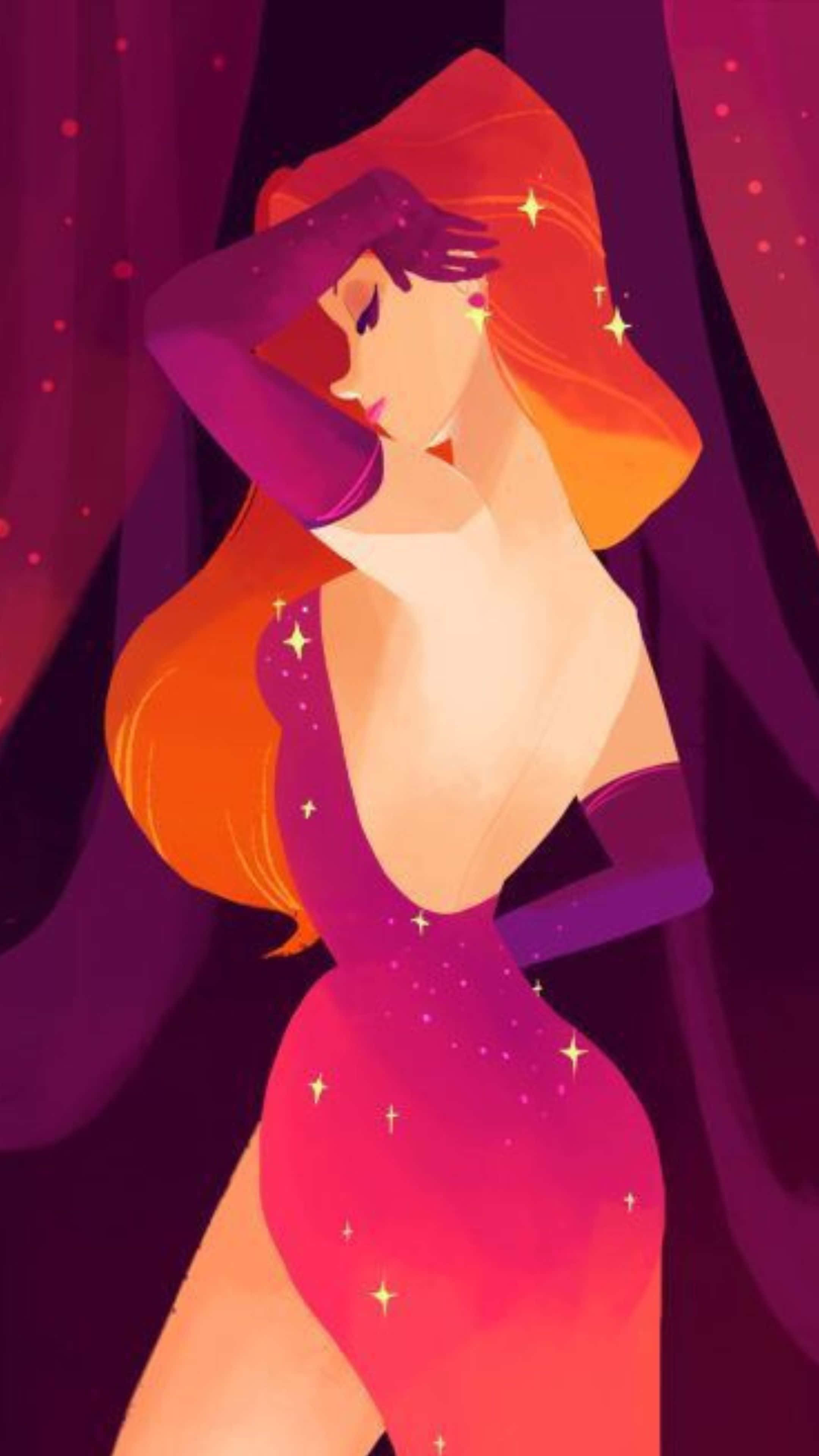 Jessica Rabbit, fiery orange hair, star-dusted magenta gown, 4K Phone Wallpaper