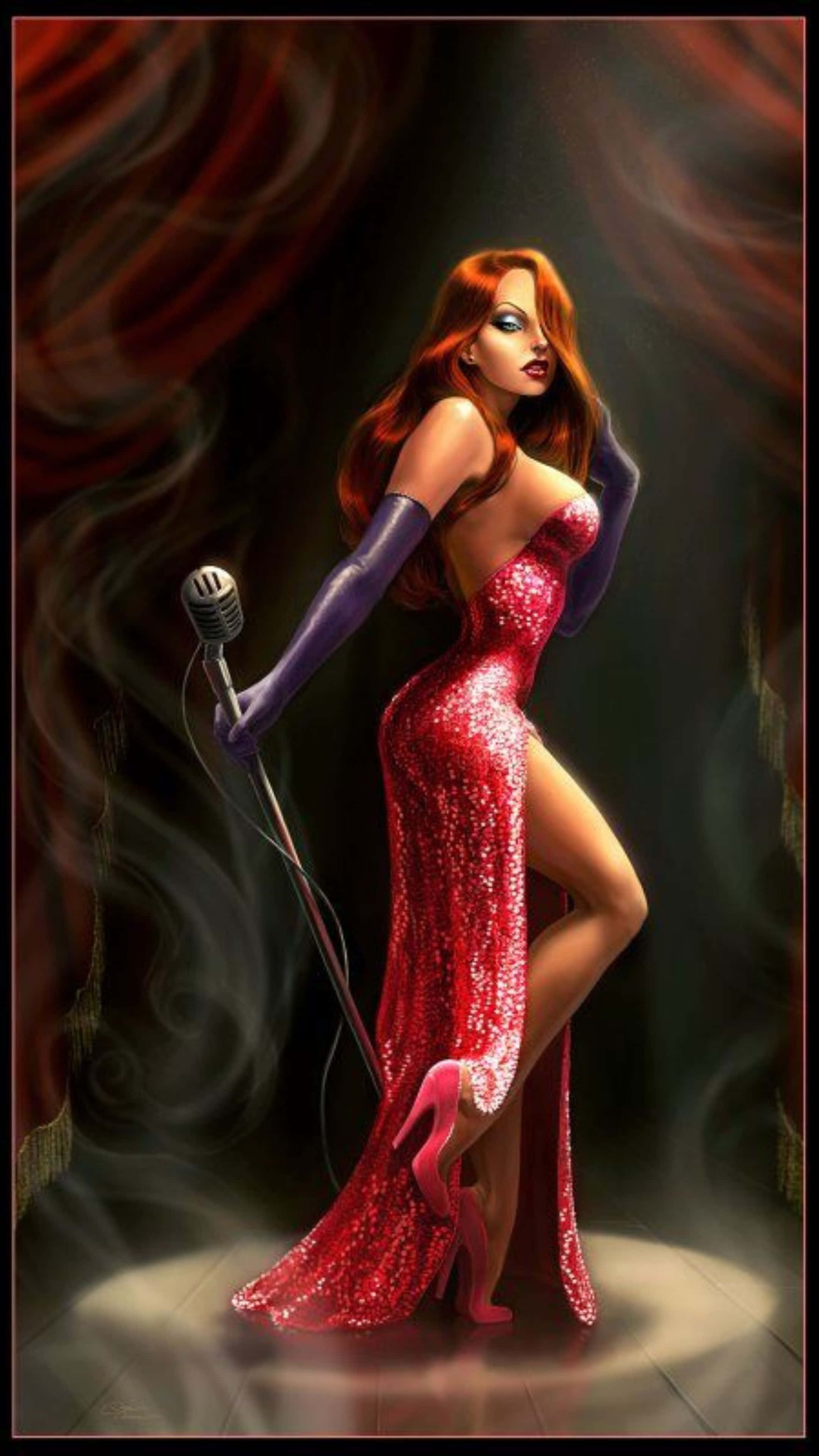 Jessica Rabbit, red-haired singer, sparkling red gown, 4K Phone Wallpaper