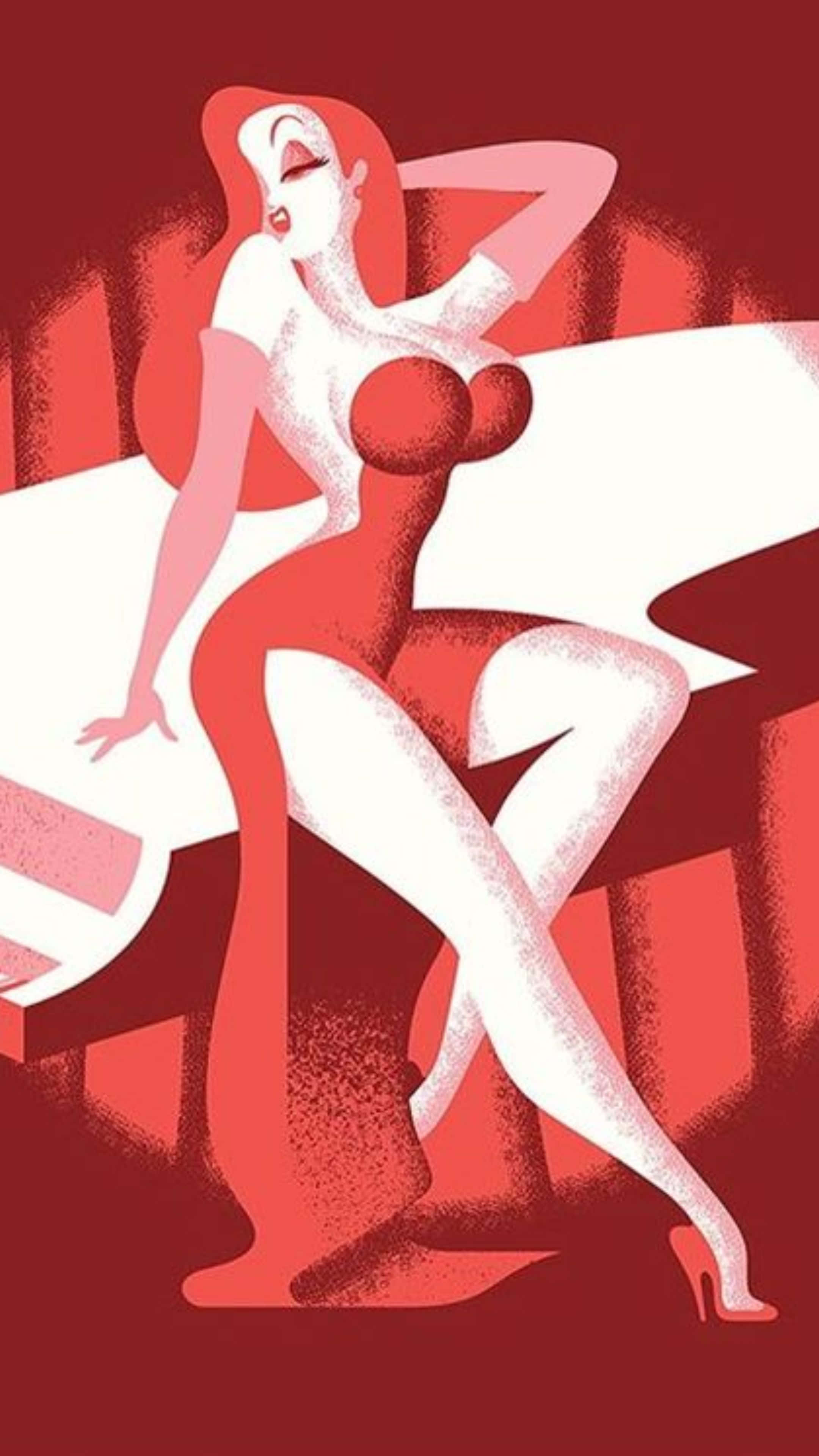 Jessica Rabbit, red and white dress, modern bench, 4K Phone Wallpaper