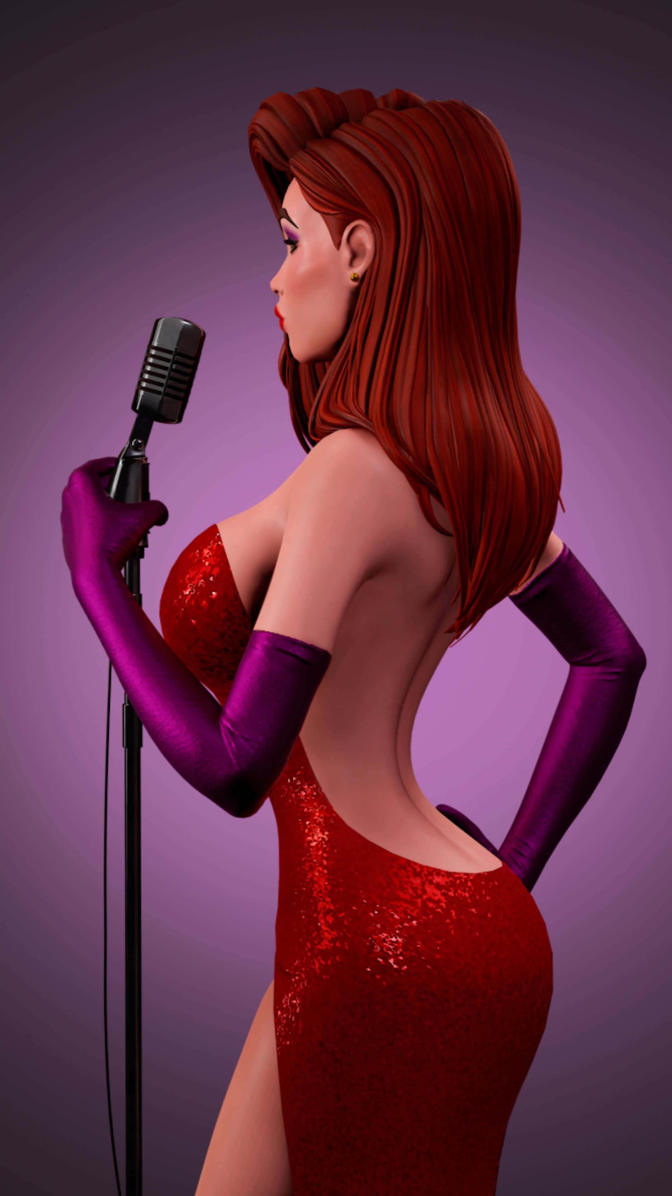Jessica Rabbit, red sequined dress, purple gloves, 4K Phone Wallpaper