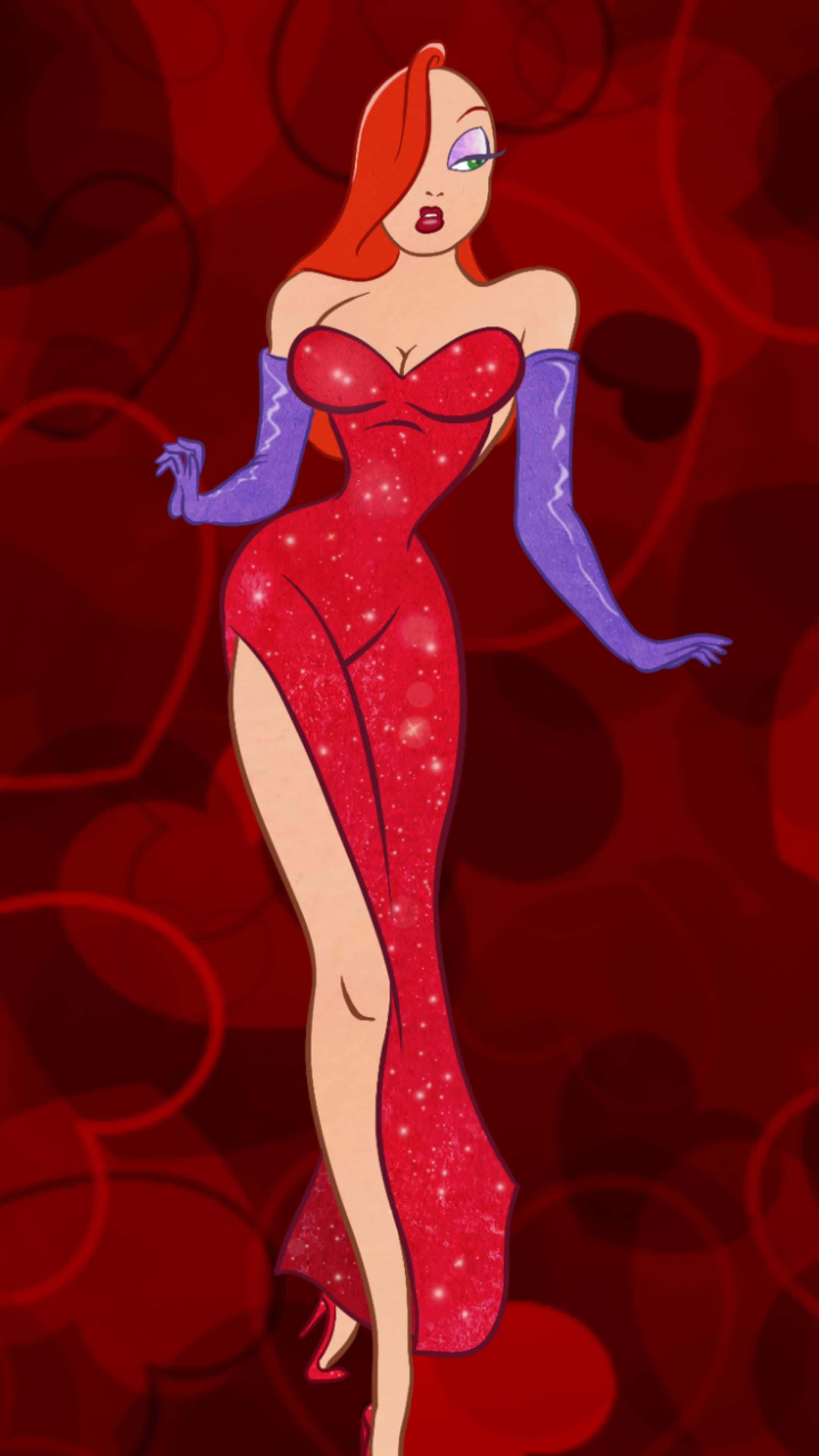 Jessica Rabbit, red dress, sparkling red gown, 4K Phone Wallpaper