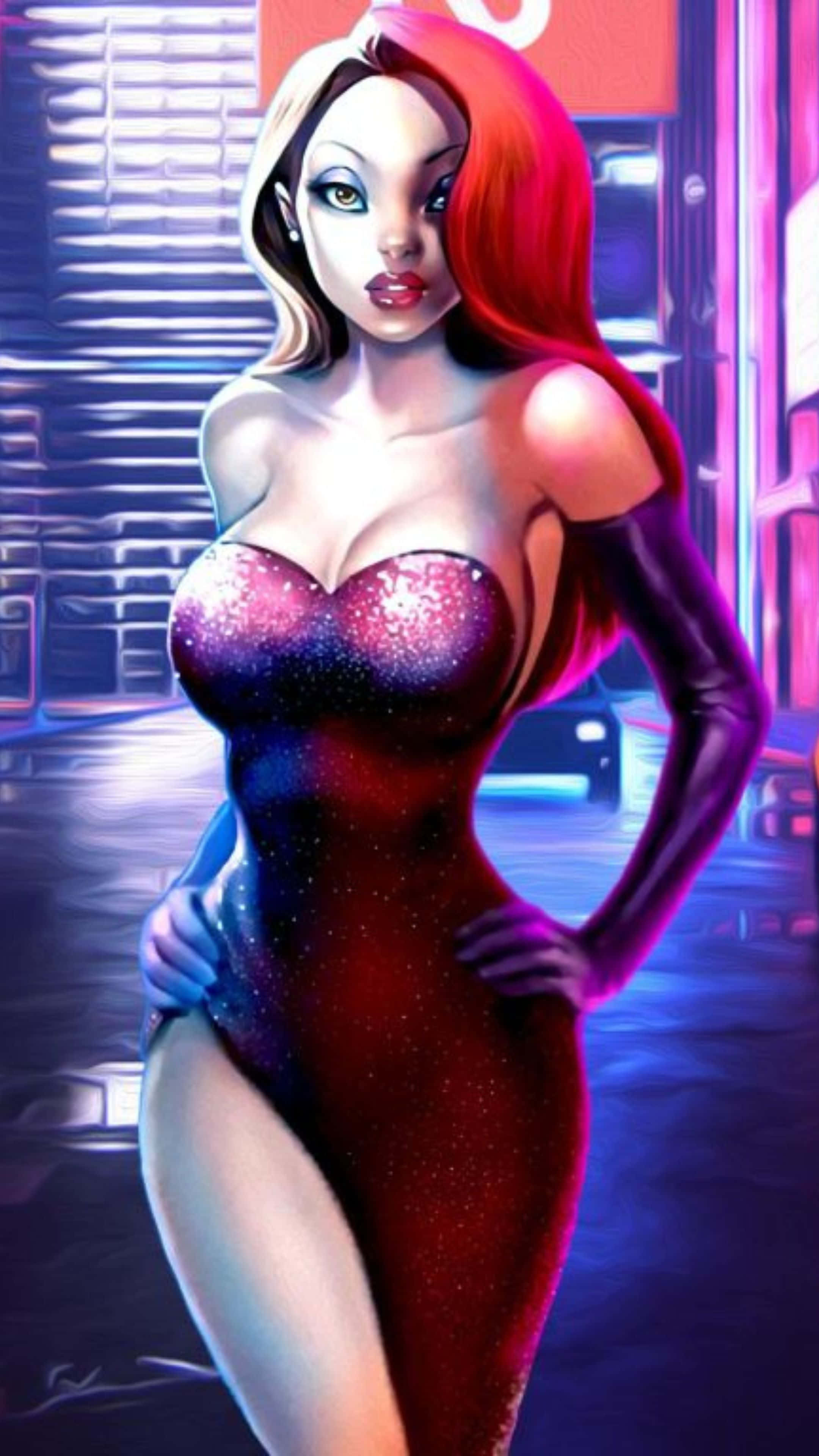 Jessica Rabbit, red and blonde hair, glittering red dress, 4K Phone Wallpaper