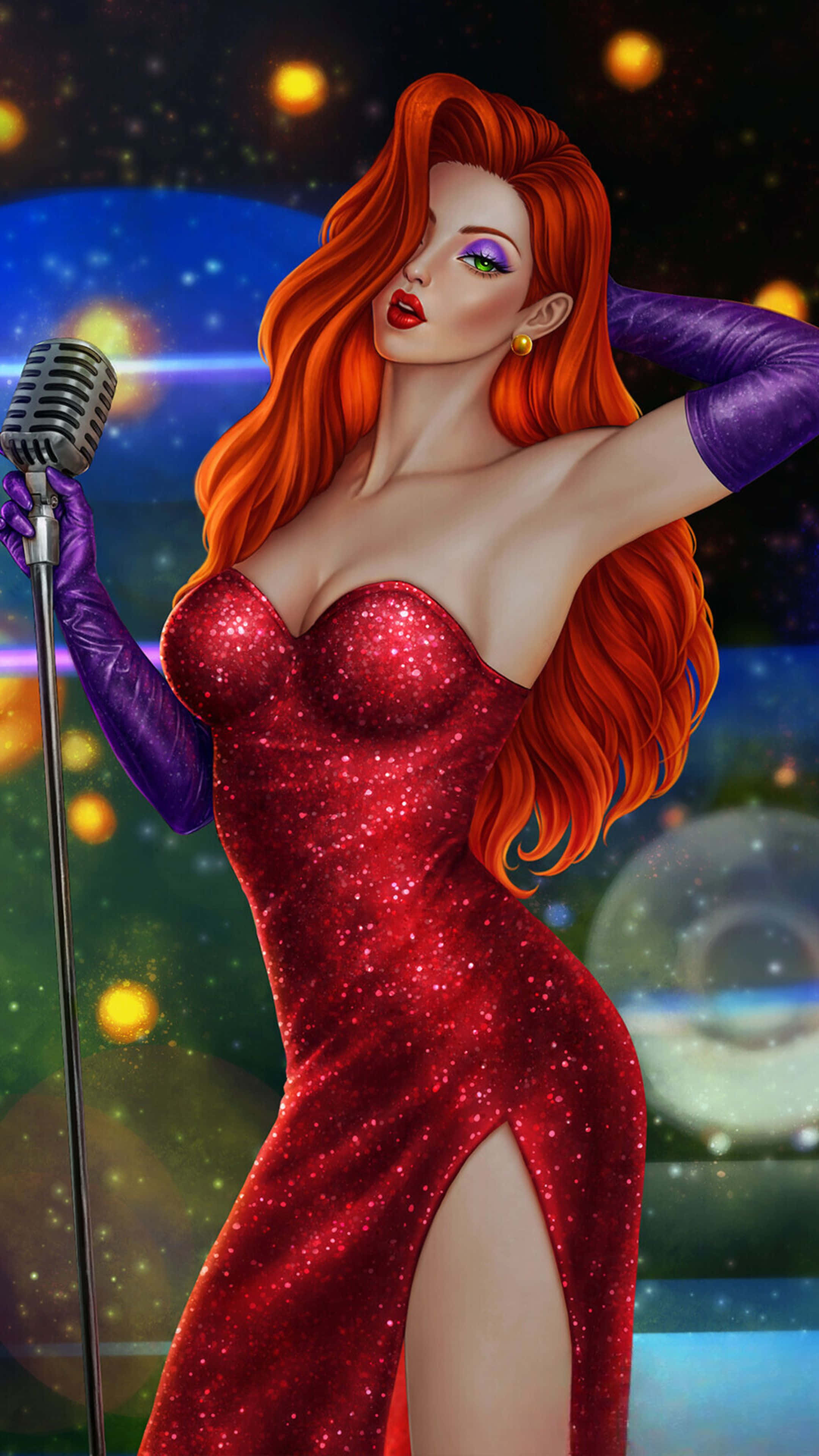 Jessica Rabbit, starry night, sparkling red gown, 4K Phone Wallpaper