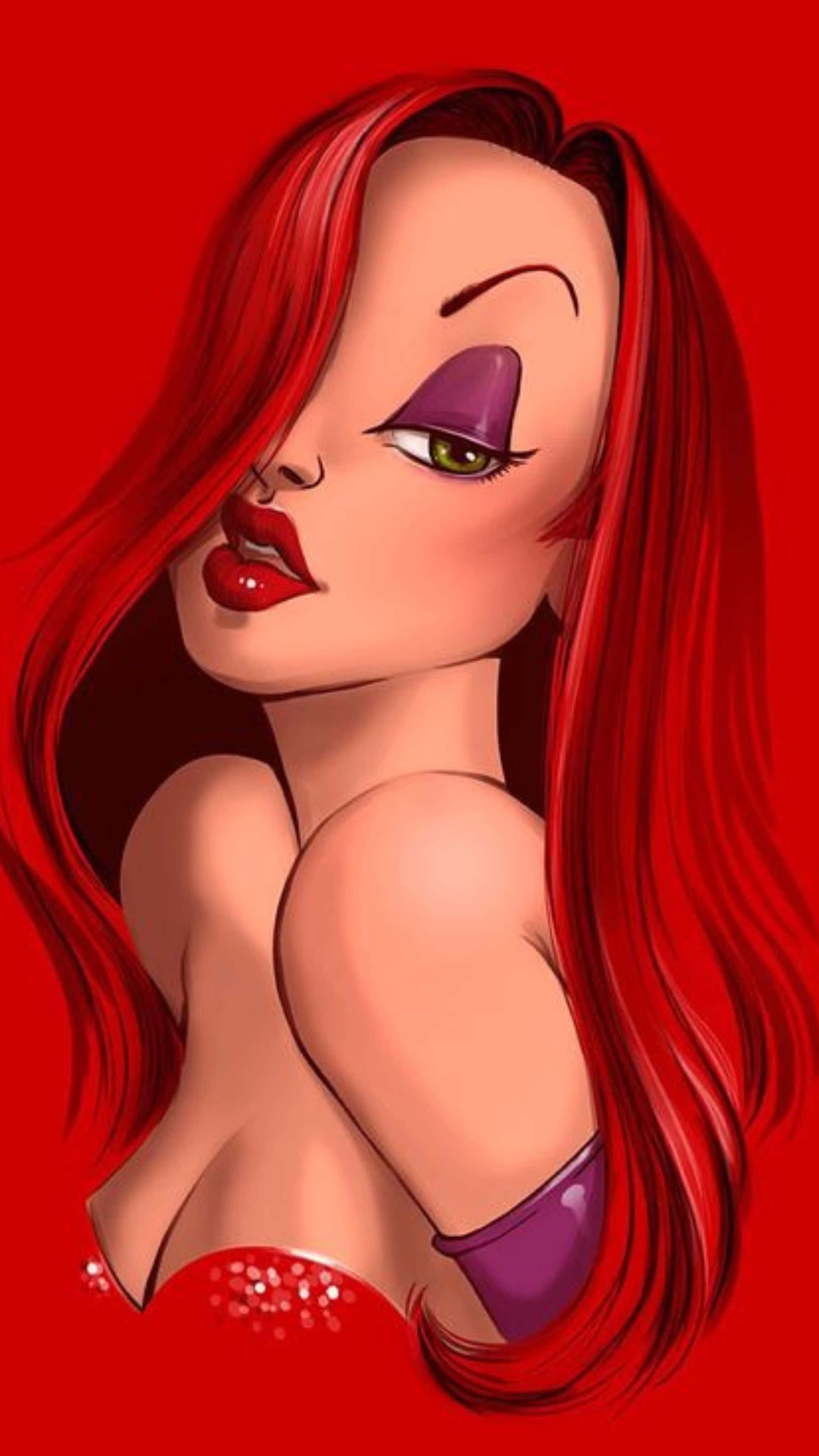 Jessica Rabbit, red background, long red hair, 4K Phone Wallpaper