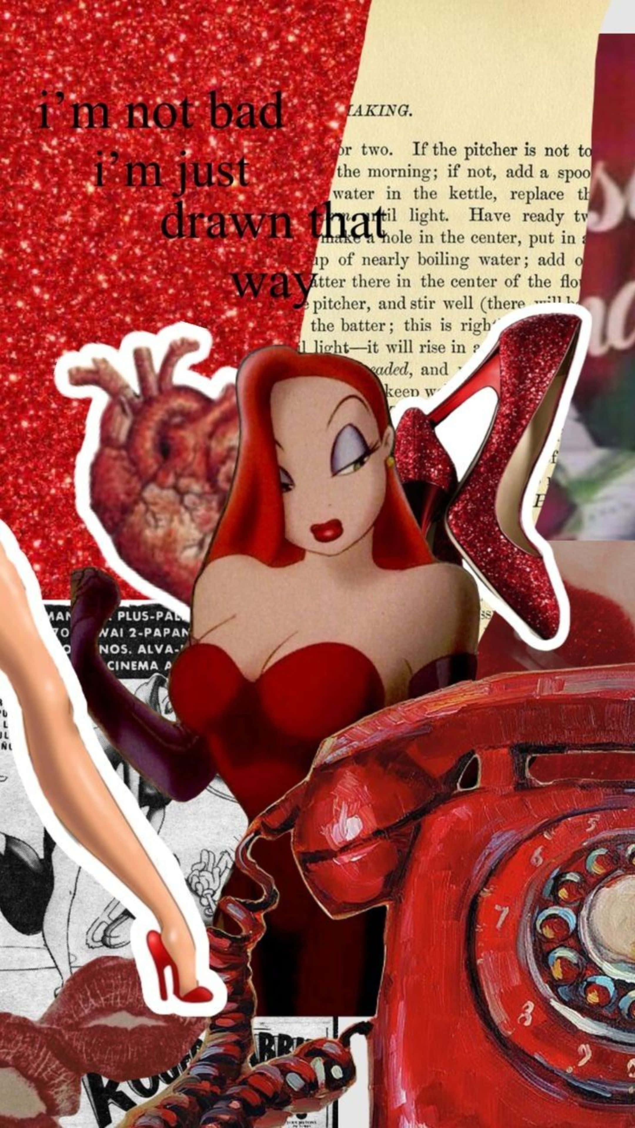 Jessica Rabbit, red glitter, anatomical heart, 4K Phone Wallpaper