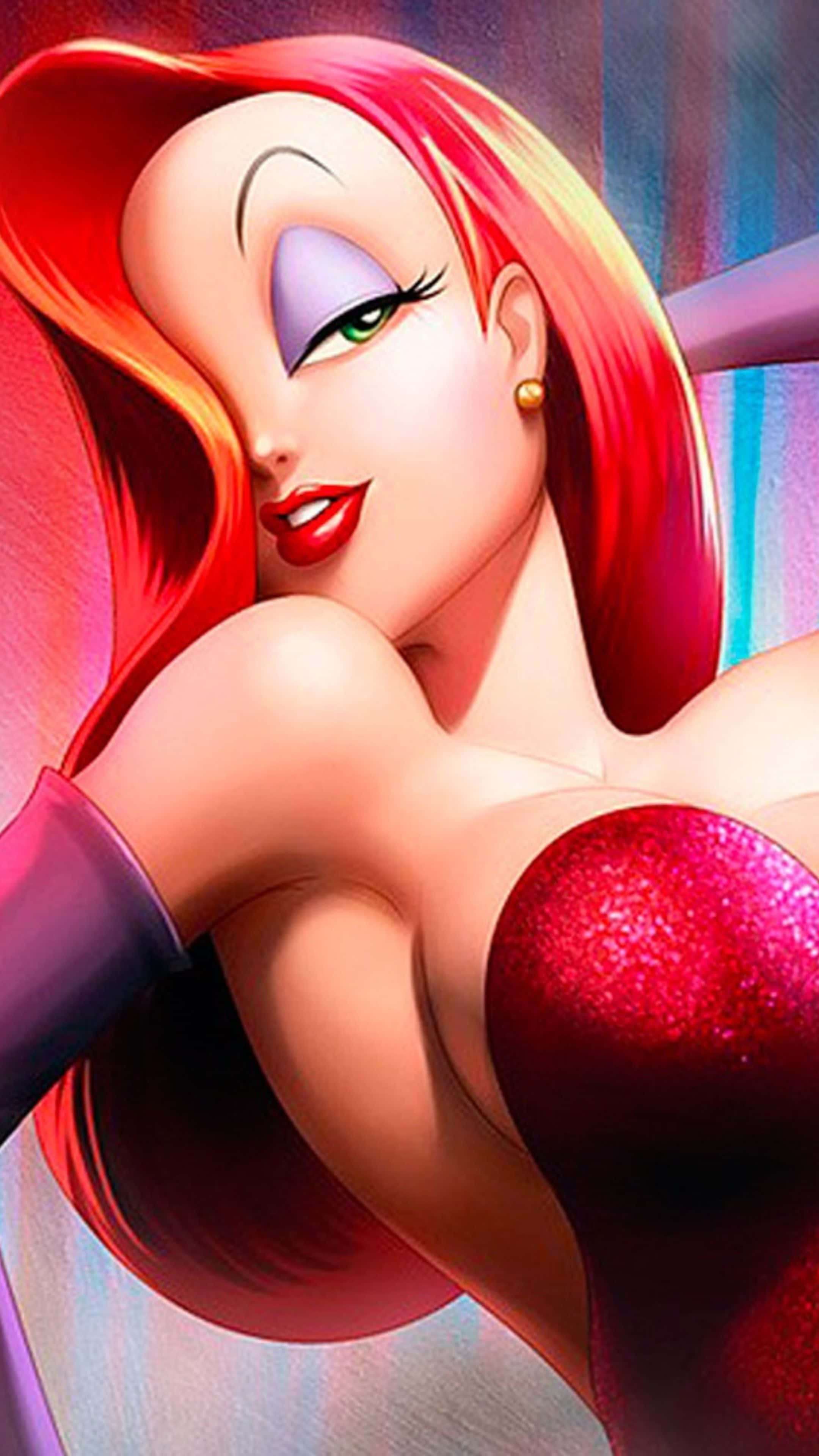 Jessica Rabbit, fiery red hair, purple eyeshadow, 4K Phone Wallpaper