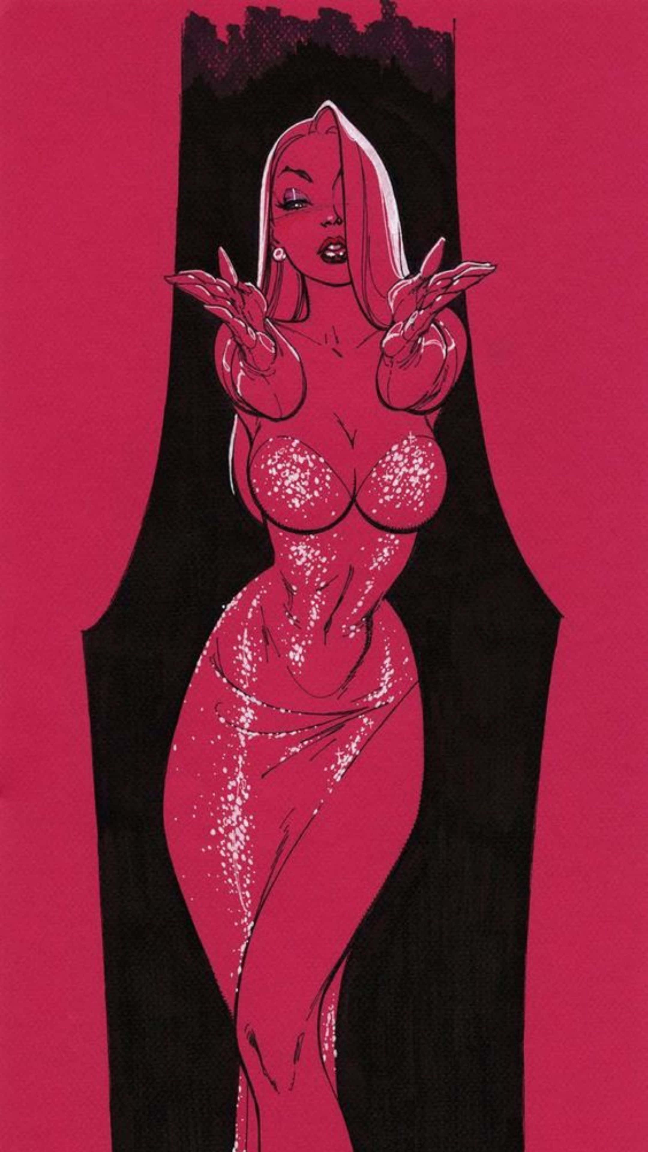 Jessica Rabbit, red backdrop, glittering gown, 4K Phone Wallpaper