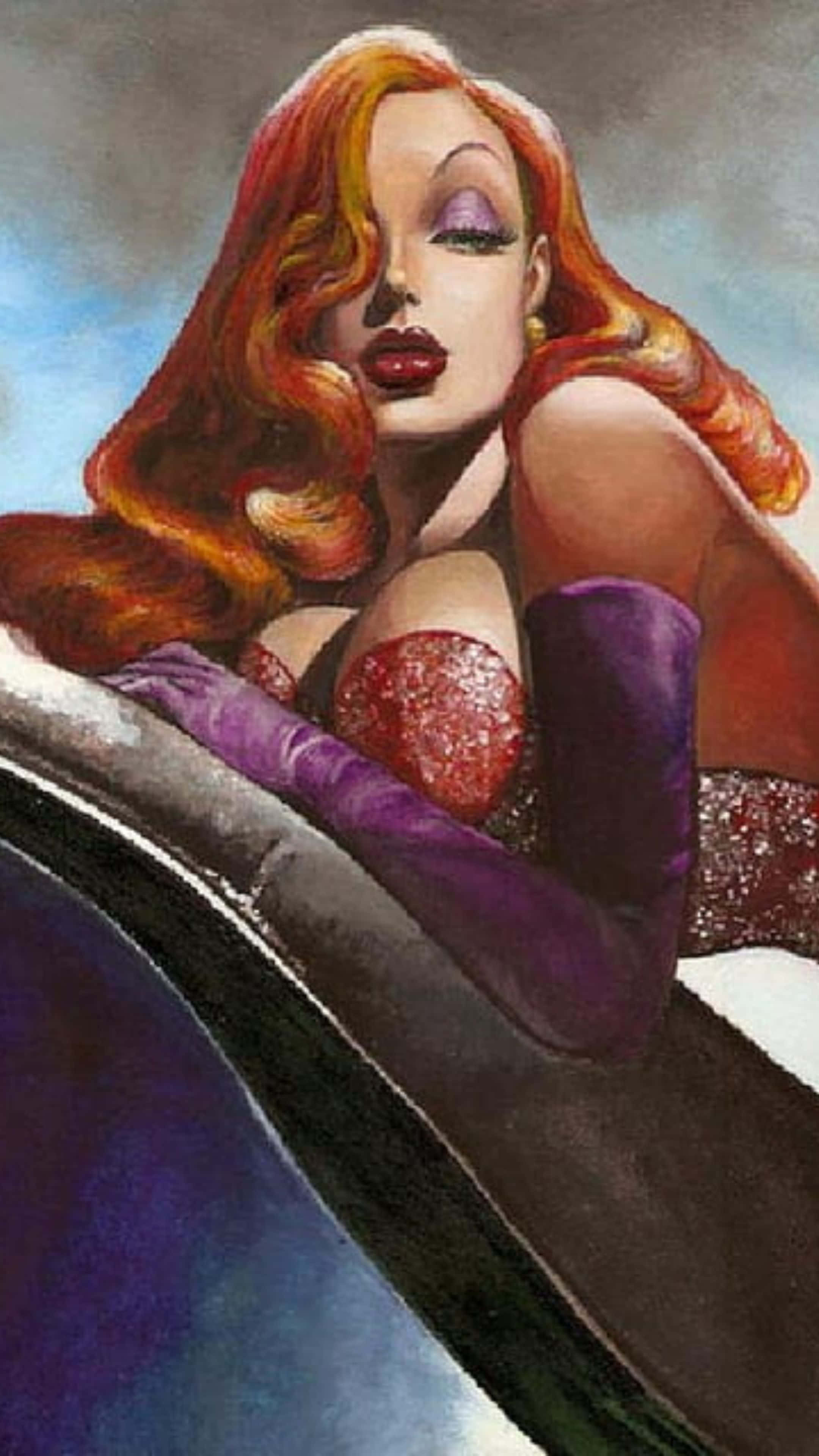 Jessica Rabbit, classic pose, fiery red hair, 4K Phone Wallpaper