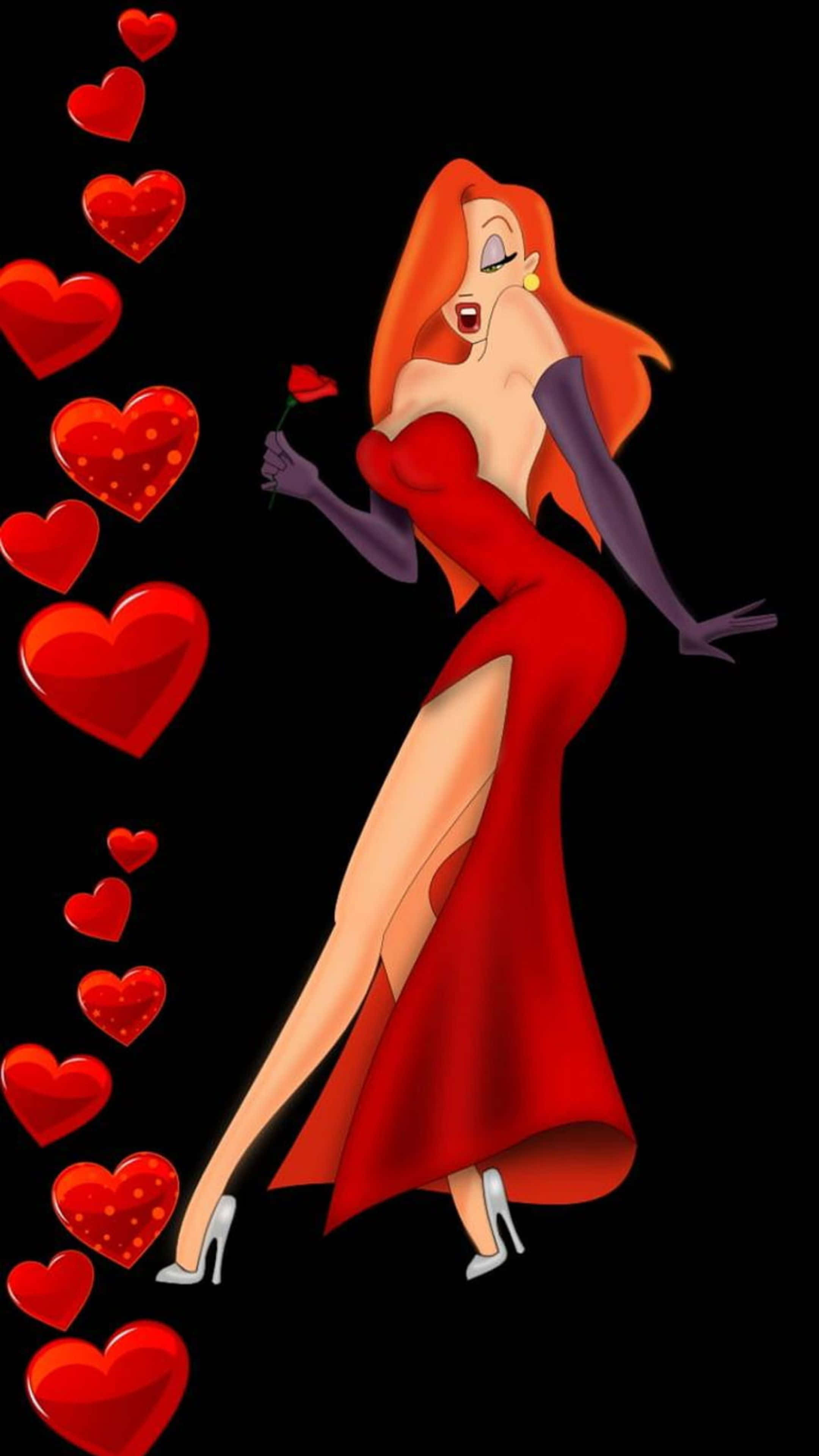 Jessica Rabbit, red dress, rose, 4K Phone Wallpaper