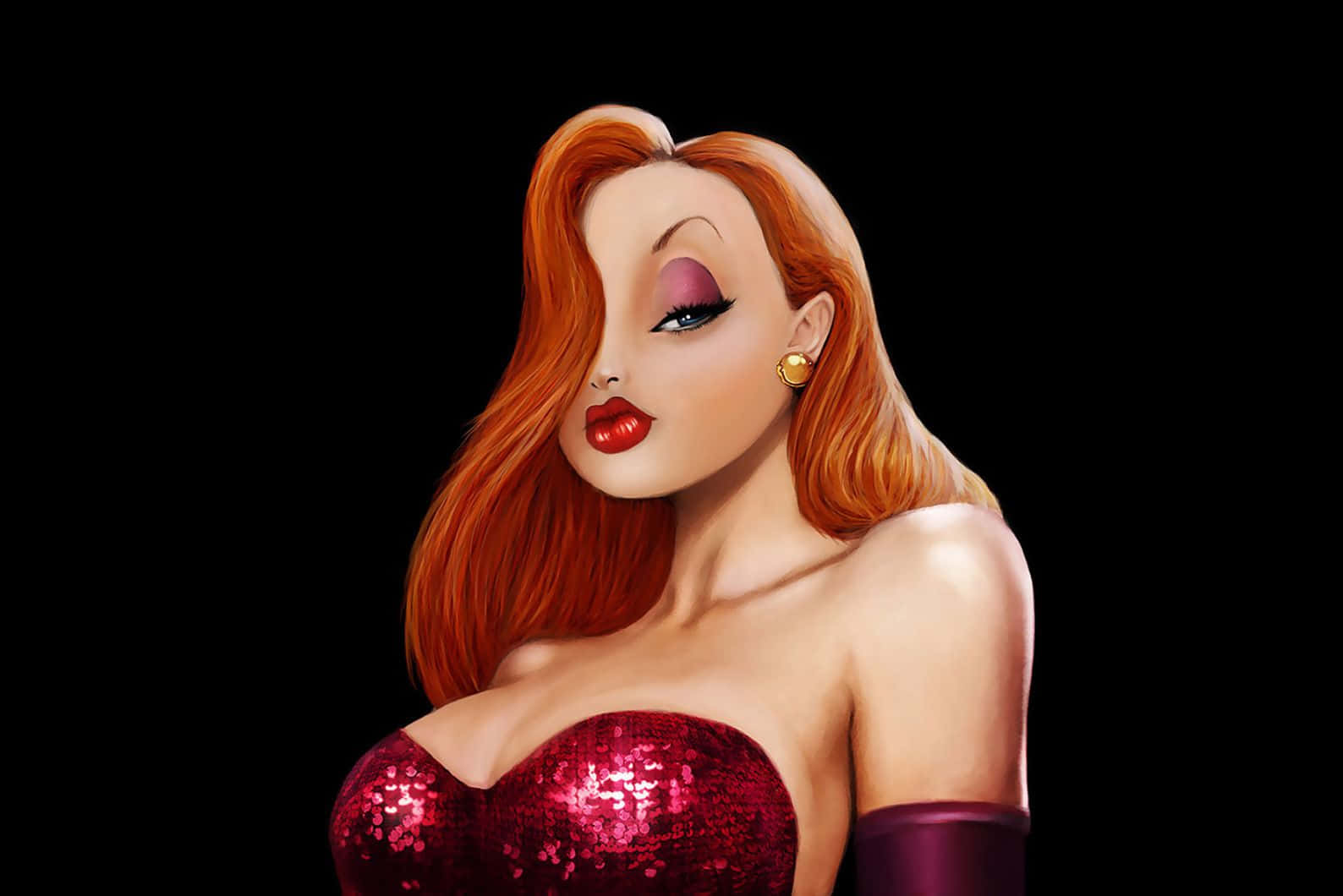 Jessica Rabbit, fiery red hair, bold red lips, HD Desktop Wallpaper