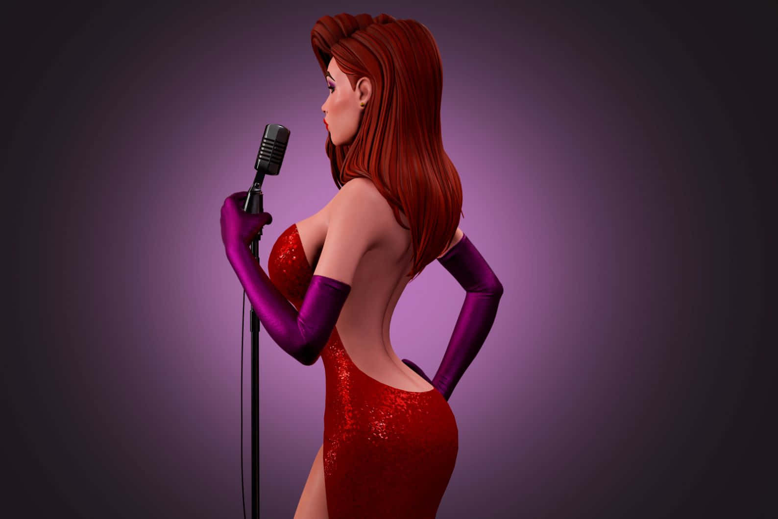 Jessica Rabbit, red sequined dress, purple gloves, HD Desktop Wallpaper