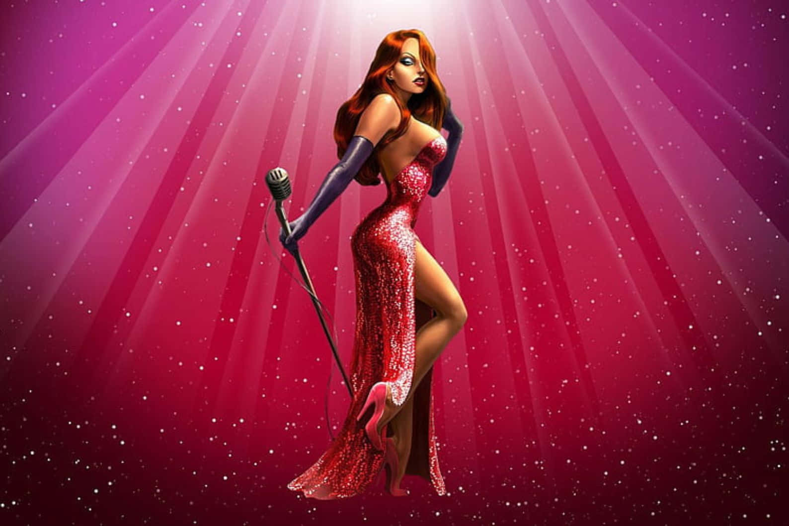 Jessica Rabbit, sparkling red gown, microphone, HD Desktop Wallpaper