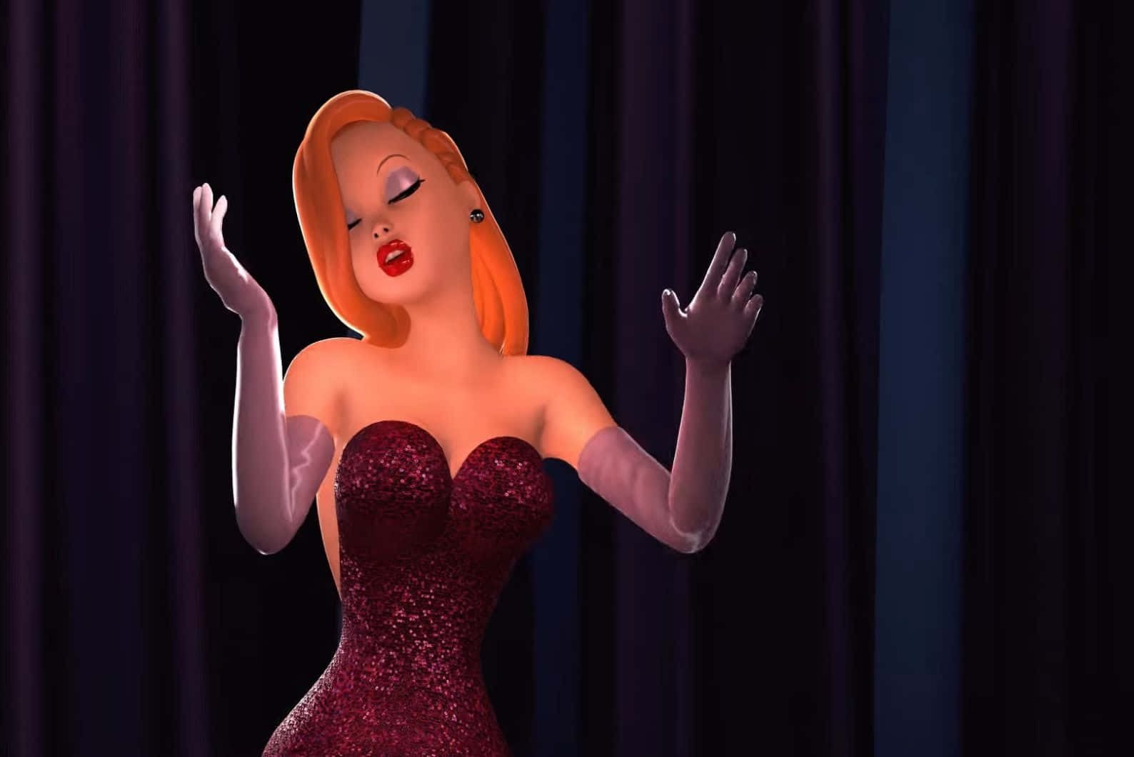 Jessica Rabbit, glittering red dress, stage, HD Desktop Wallpaper