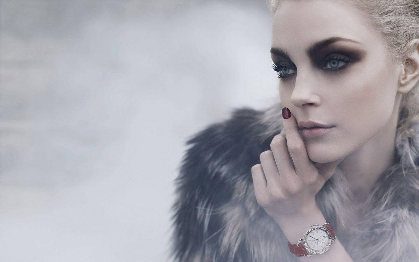 Jessica Stam, fur coat, smoky eyes, HD Desktop Wallpaper