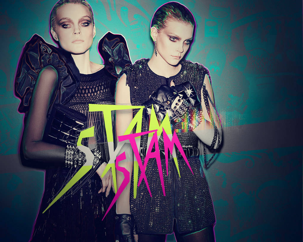 Jessica Stam, black gothic outfit, teal background, SD Desktop Wallpaper