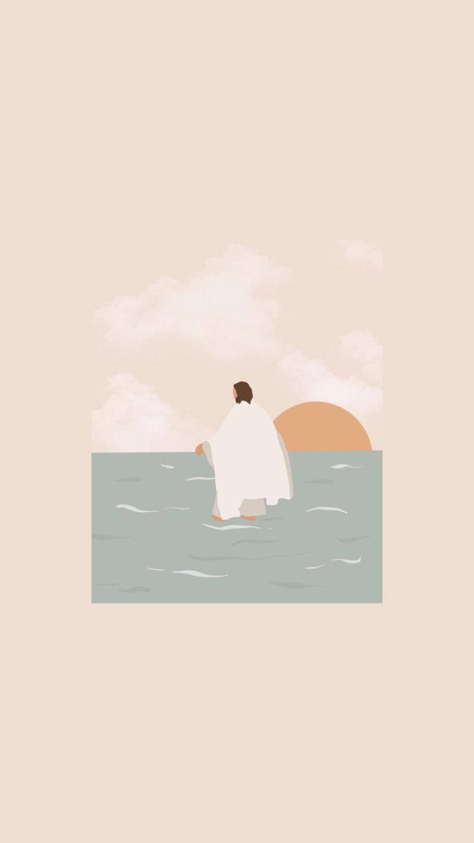 Jesus, white robe, calm waters, SD Phone Wallpaper