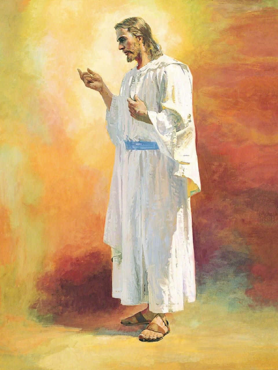 Aesthetic Jesus, white robe, blue sash, SD Phone Wallpaper