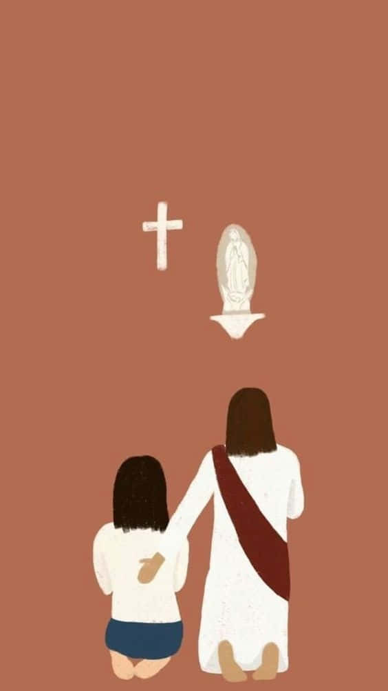 Aesthetic Jesus, cross, statue of the Virgin Mary, SD Phone Wallpaper