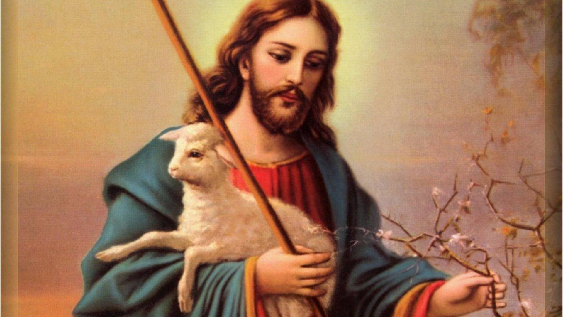 Jesus Christ, lamb, staff, Full HD Desktop Wallpaper