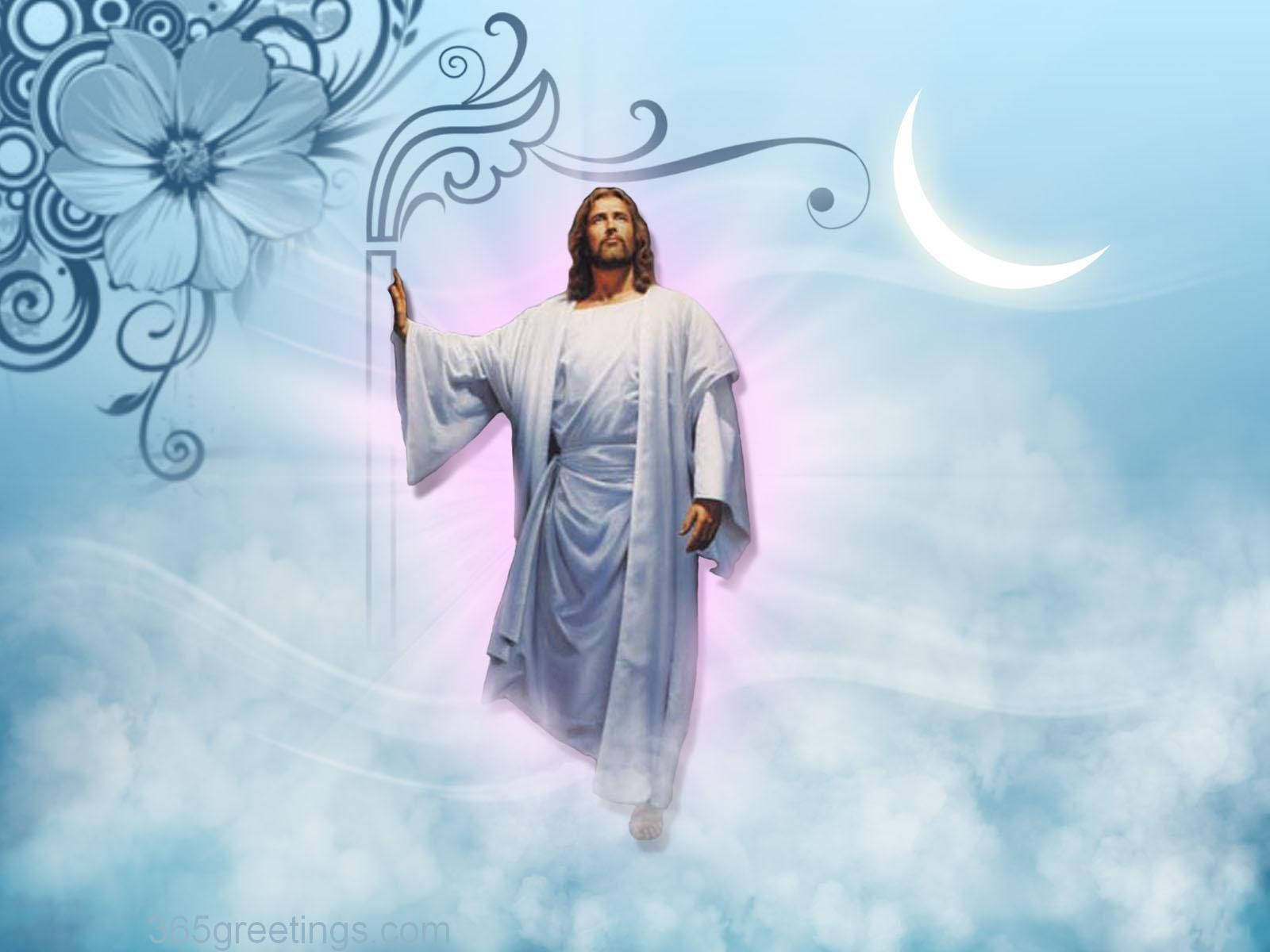Jesus Christ, white robes, soft clouds, HD Desktop Wallpaper