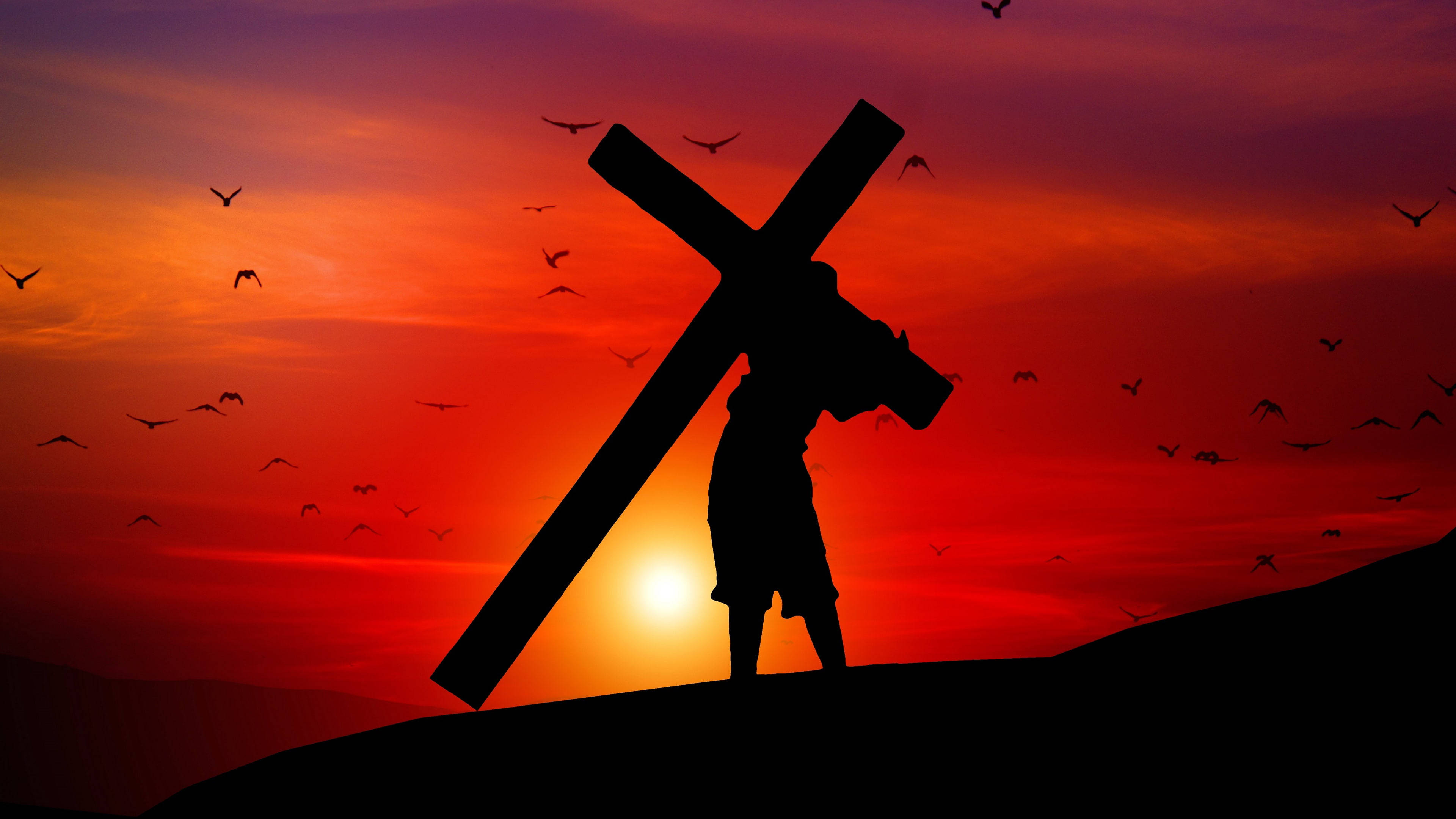 Jesus Christ, cross, hill, 4K Desktop Wallpaper