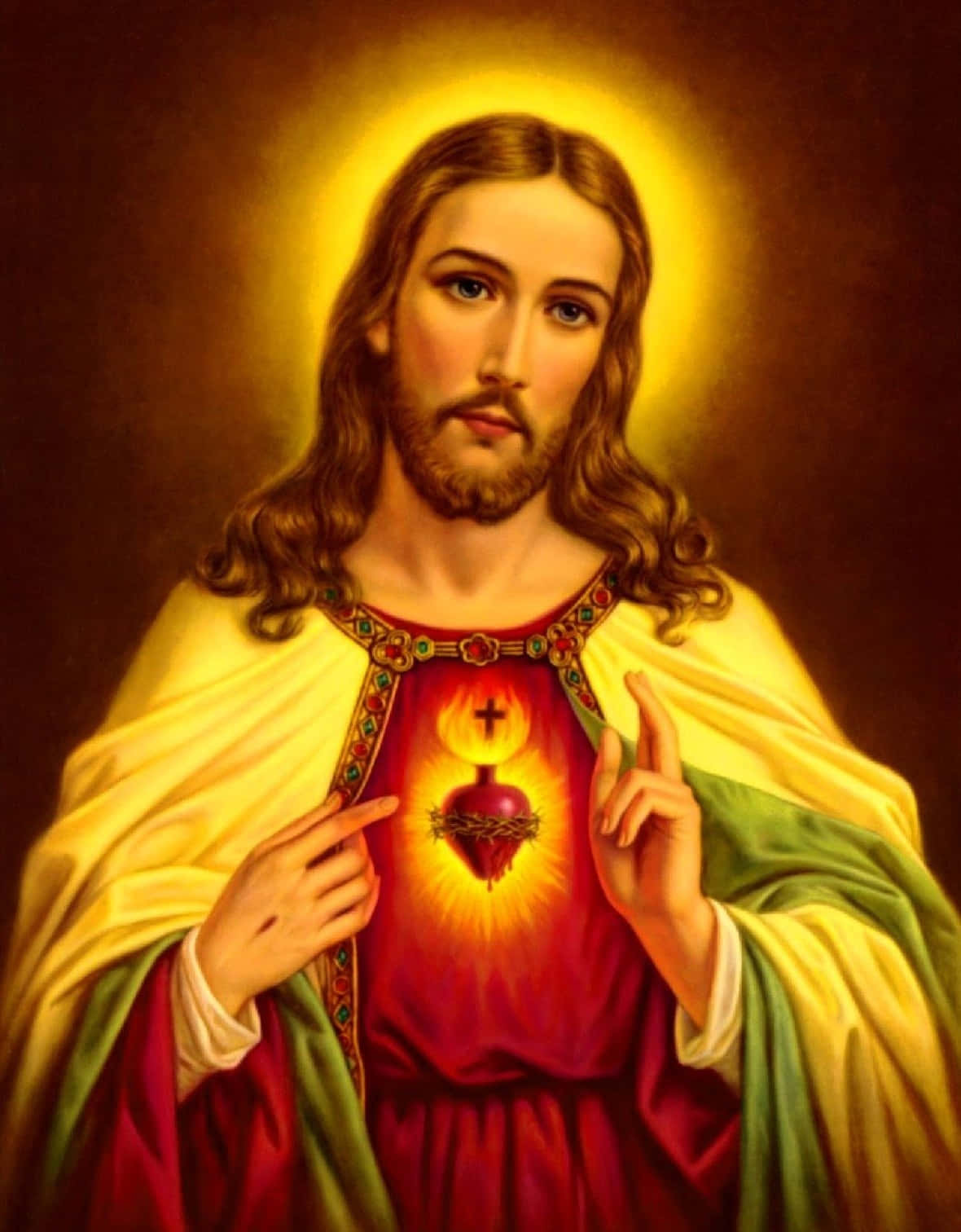 Jesus Christ, radiant halo, glowing sacred heart, HD Phone Wallpaper