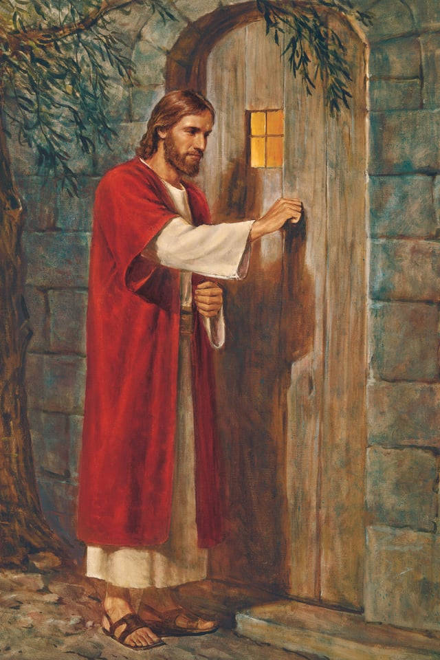 Jesus, red robe, wooden door, SD Phone Wallpaper