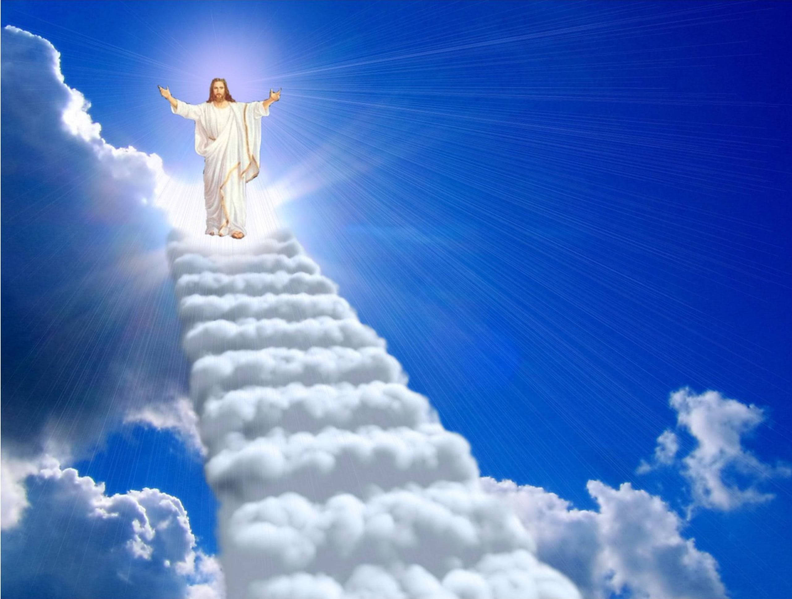 Jesus Christ, cloud staircase, divine light, 2K Desktop Wallpaper