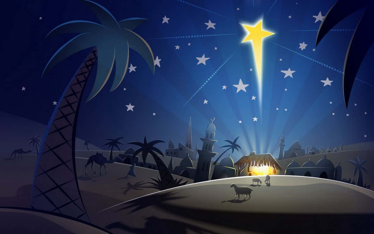 Jesus Christmas, desert nativity scene, palm trees, HD Desktop Wallpaper