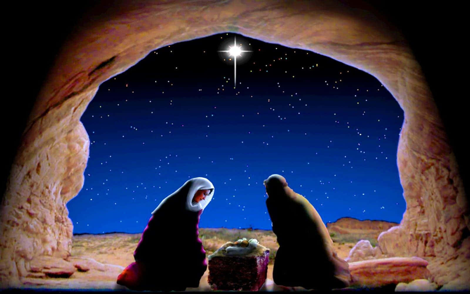 Jesus Christmas, robed figures, cave, HD Desktop Wallpaper