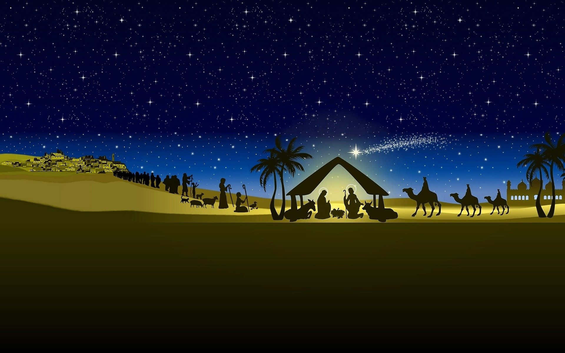 Jesus Christmas, nativity scene, starry night sky, Full HD Desktop Wallpaper