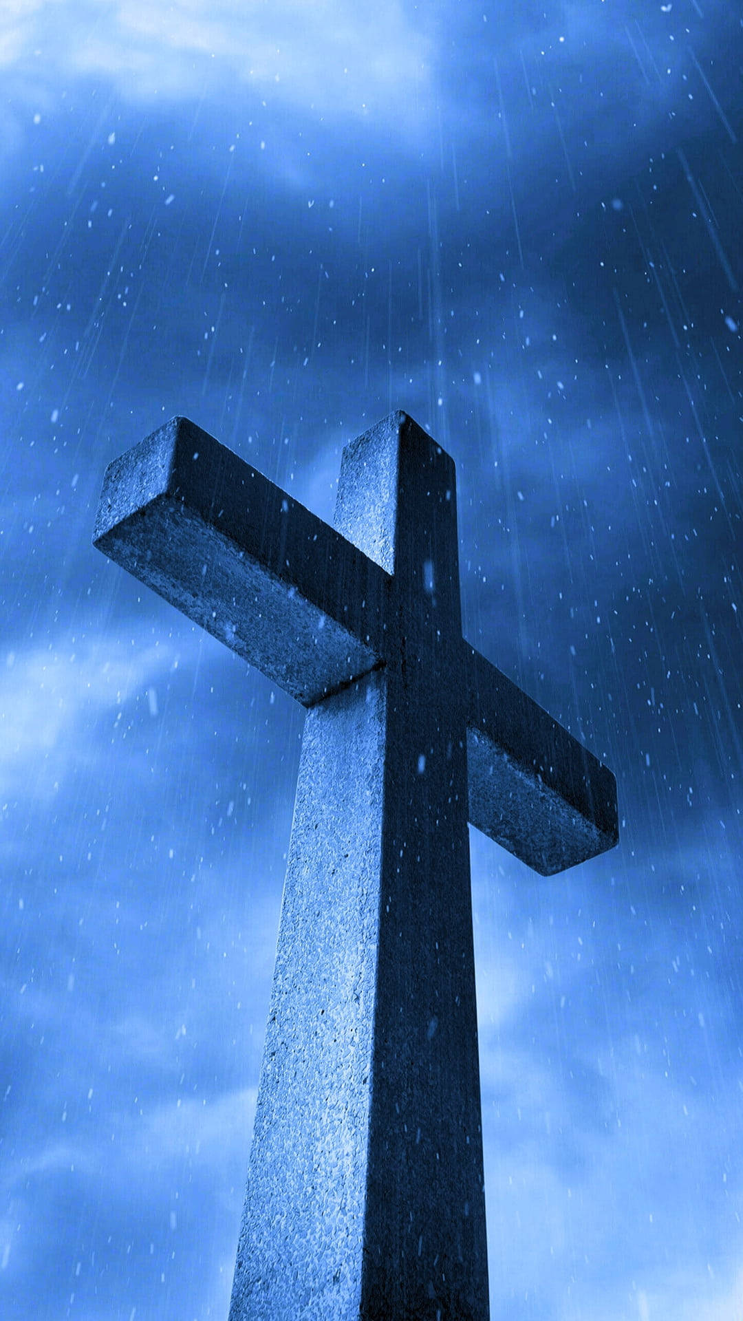 Jesus Cross, rain, stormy blue sky, Full HD Phone Wallpaper
