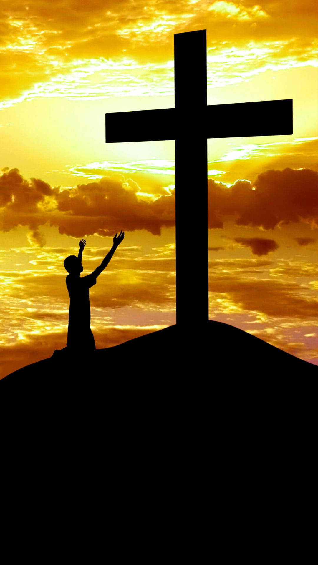 Jesus Cross, silhouetted figure, large cross, Full HD Phone Wallpaper