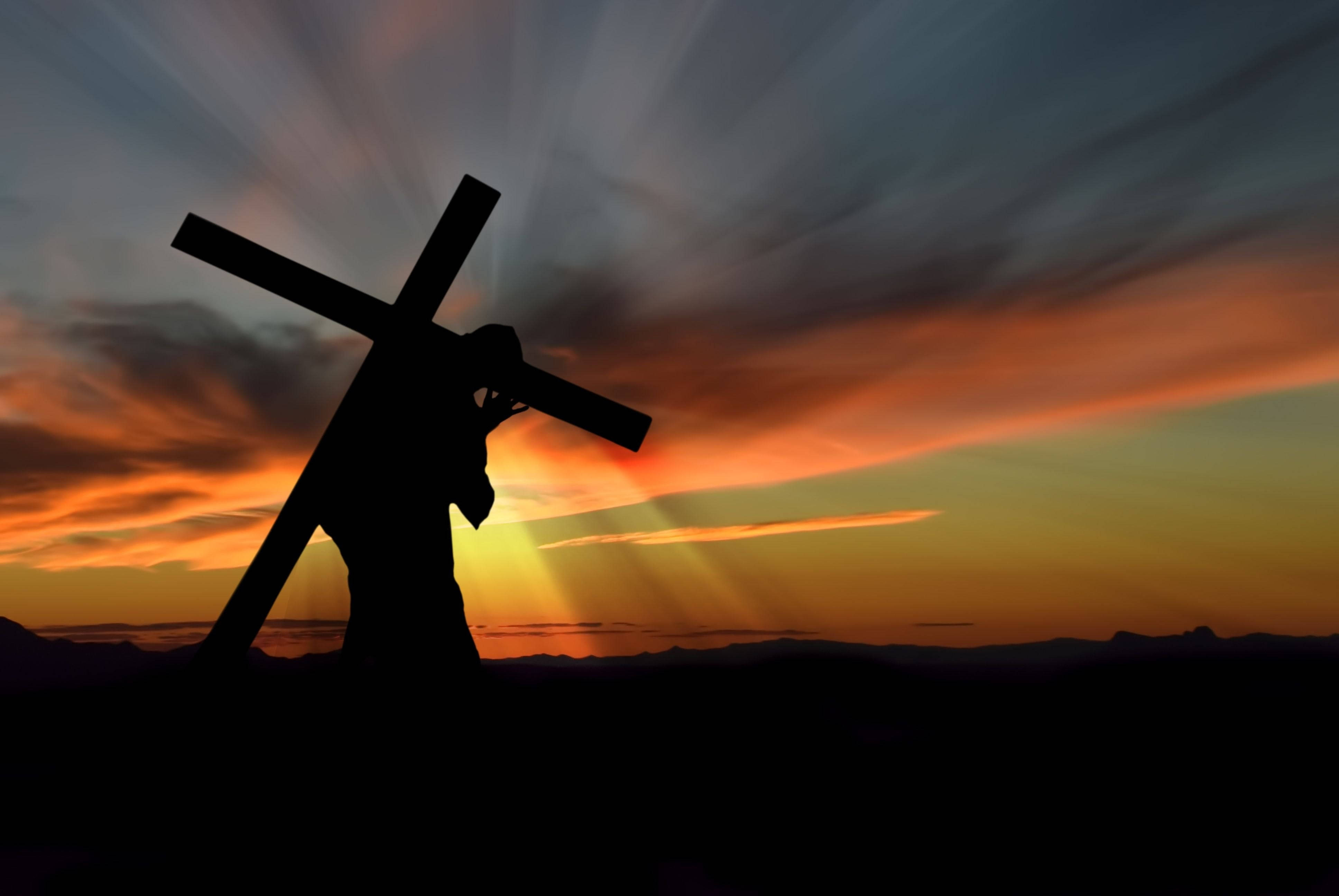 Jesus Cross, sunset, silhouette, 4K Desktop Wallpaper