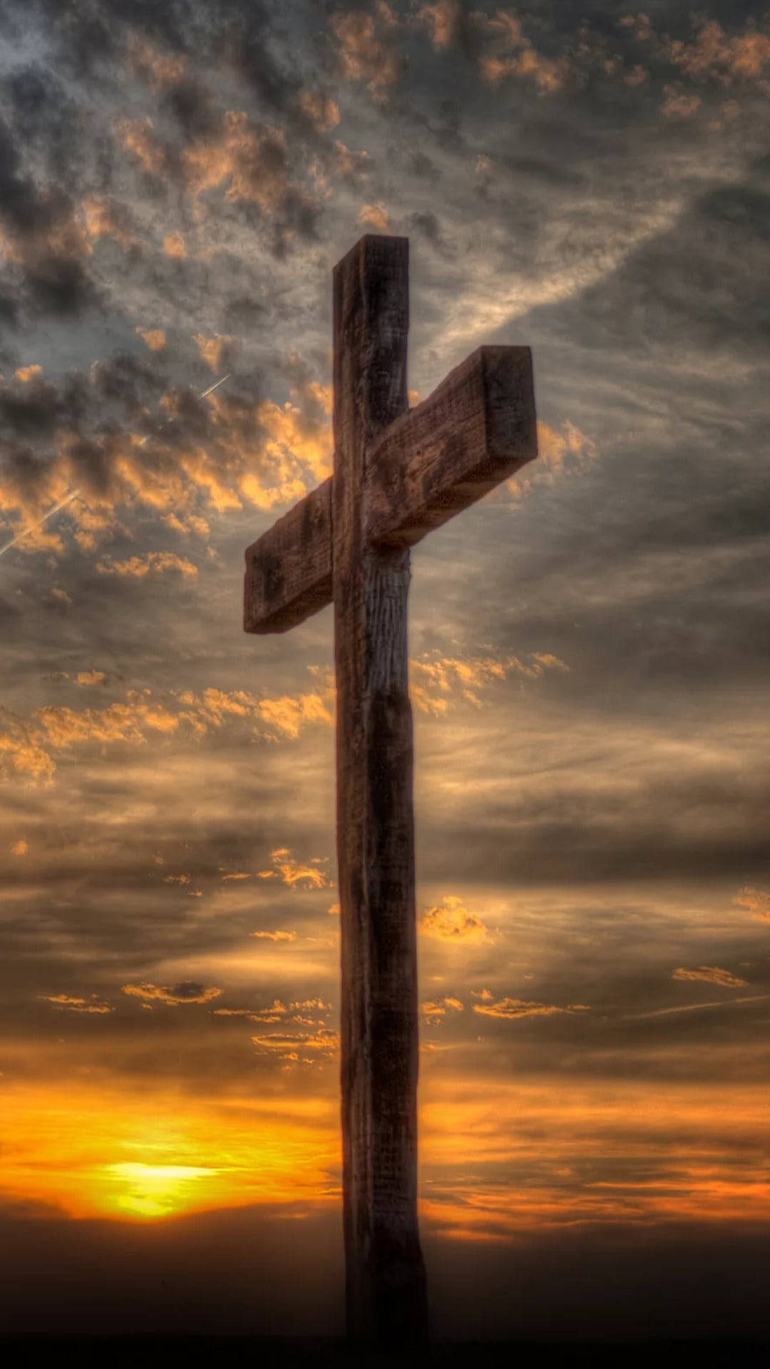 Jesus Cross, sunset, golden clouds, Full HD Phone Wallpaper