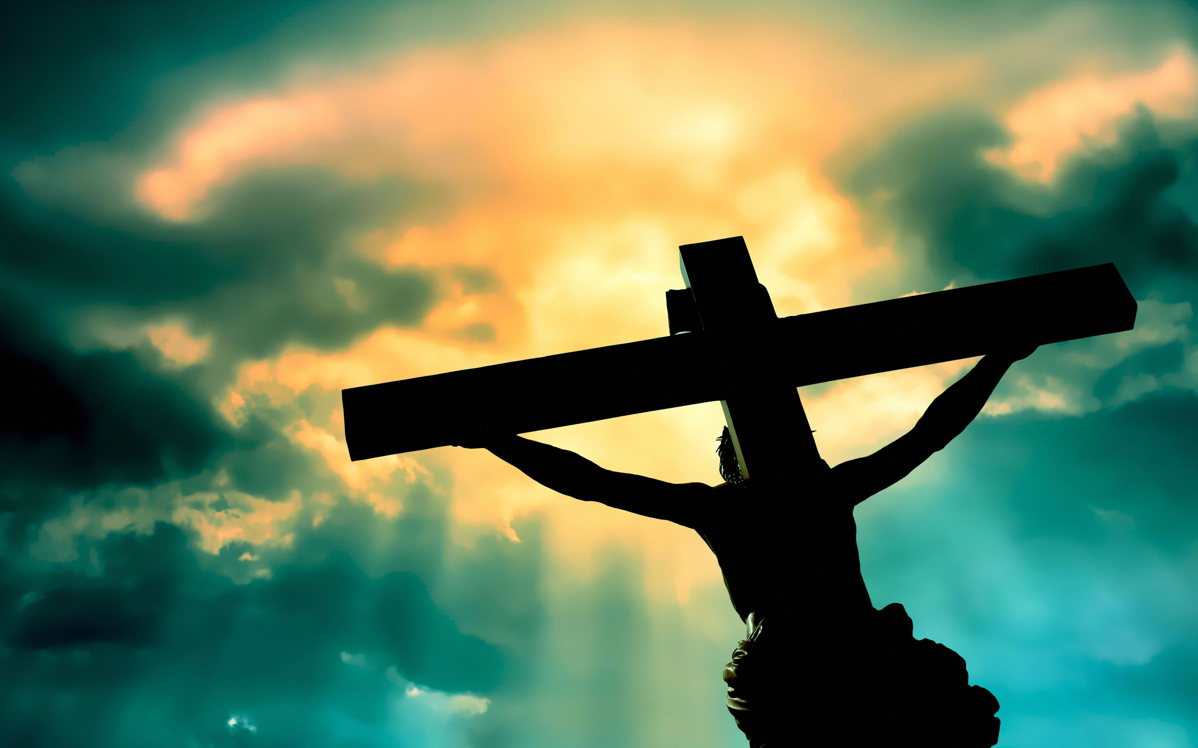 Jesus, cross, sunset sky, 4K Desktop Wallpaper