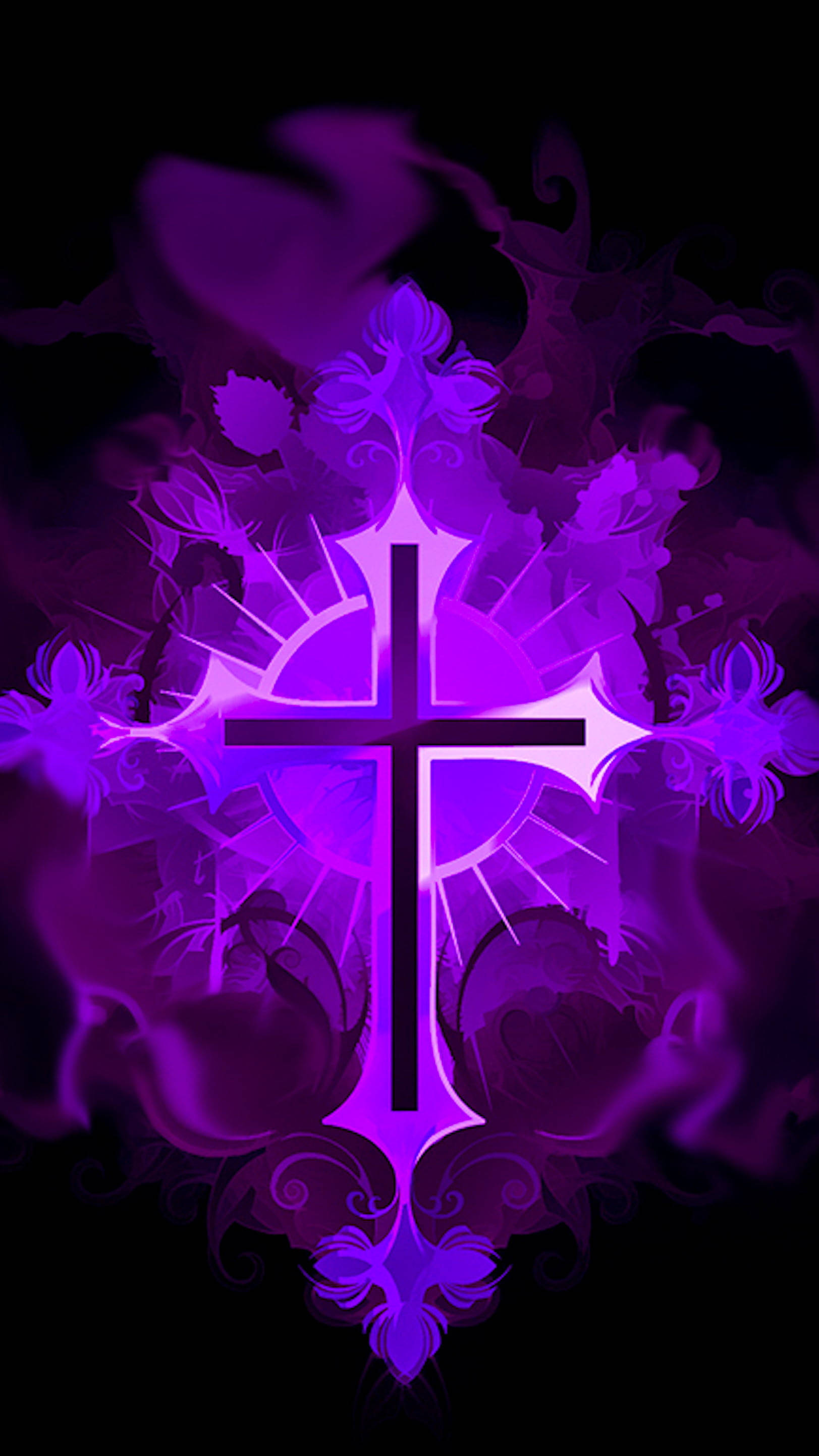 Jesus Cross, ornate purple aesthetic, glowing purple cross, 2K Phone Wallpaper