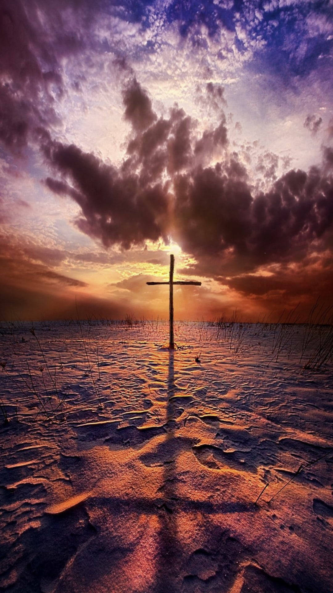 Jesus Cross, wooden cross, snow, Full HD Phone Wallpaper