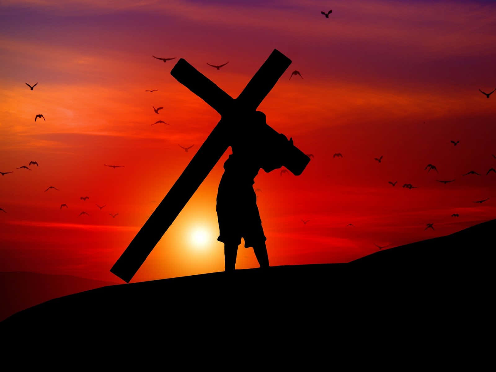 Jesus Crucifixion, silhouette, large cross, HD Desktop Wallpaper